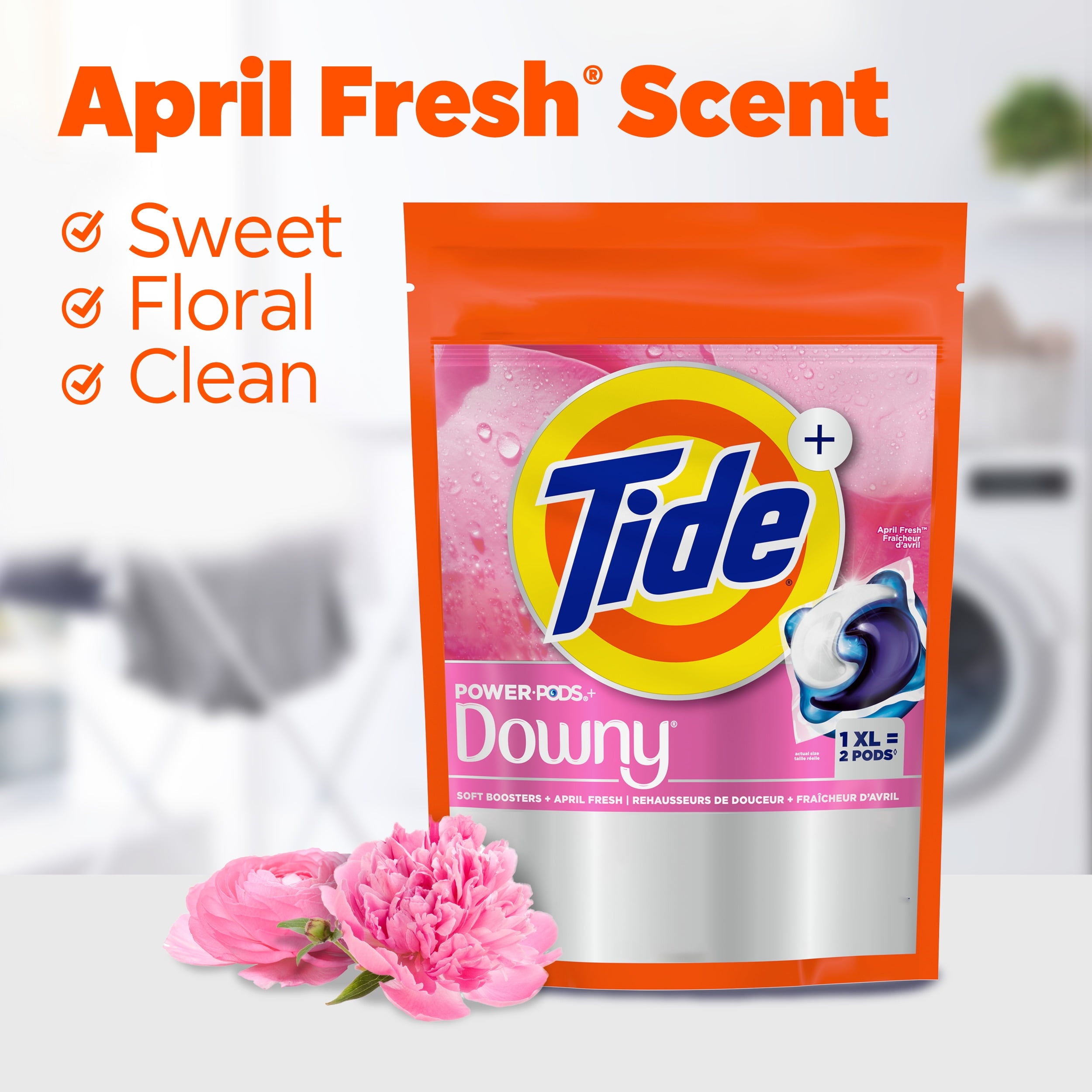 Tide Power PODS Laundry Detergent Pacs with Downy Soft Boosters - April Fresh Scent, 9 Count