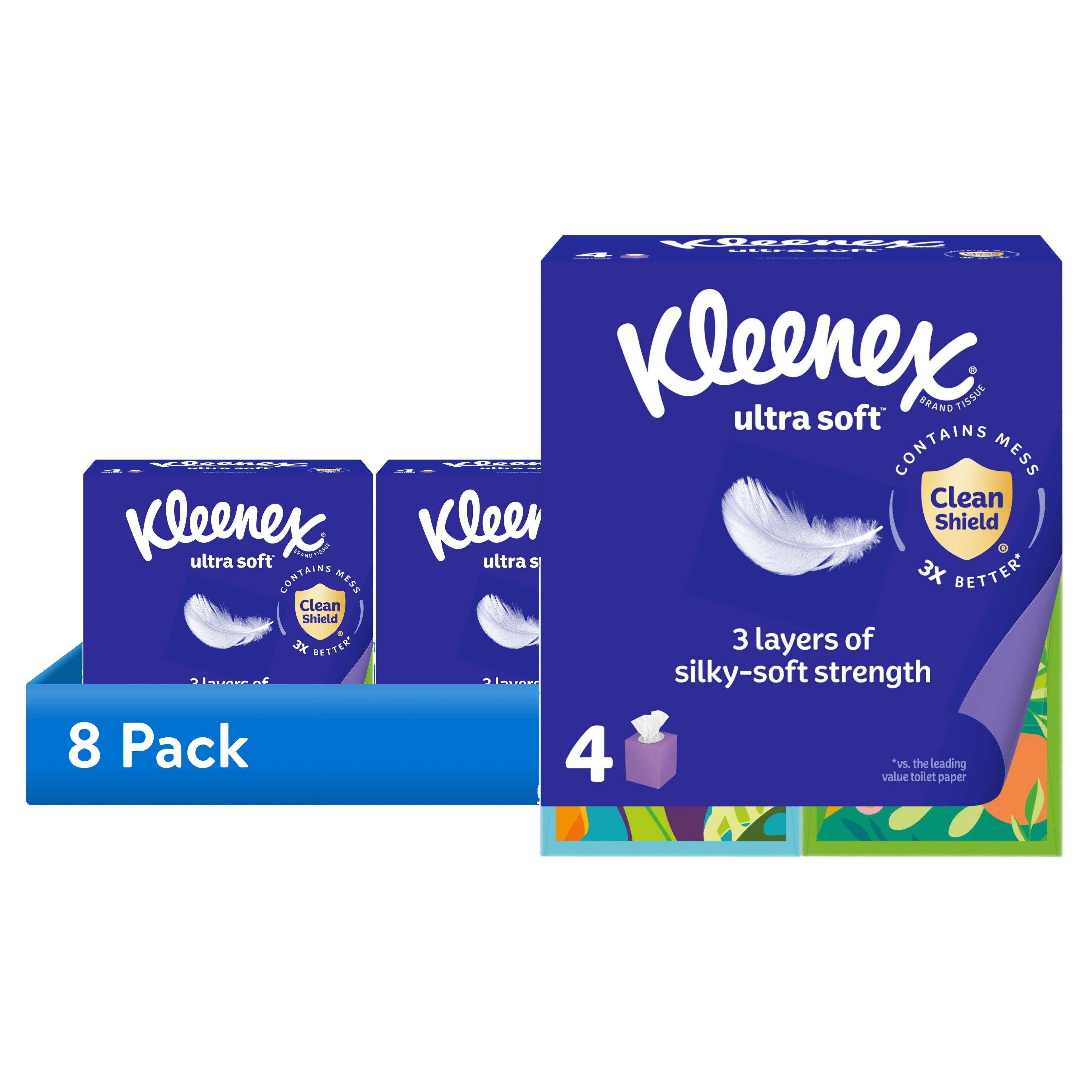 Kleenex Ultra Soft Facial Tissues - 4 Cube Boxes, 60 Tissues per Box, 3-Ply - 8-Pack