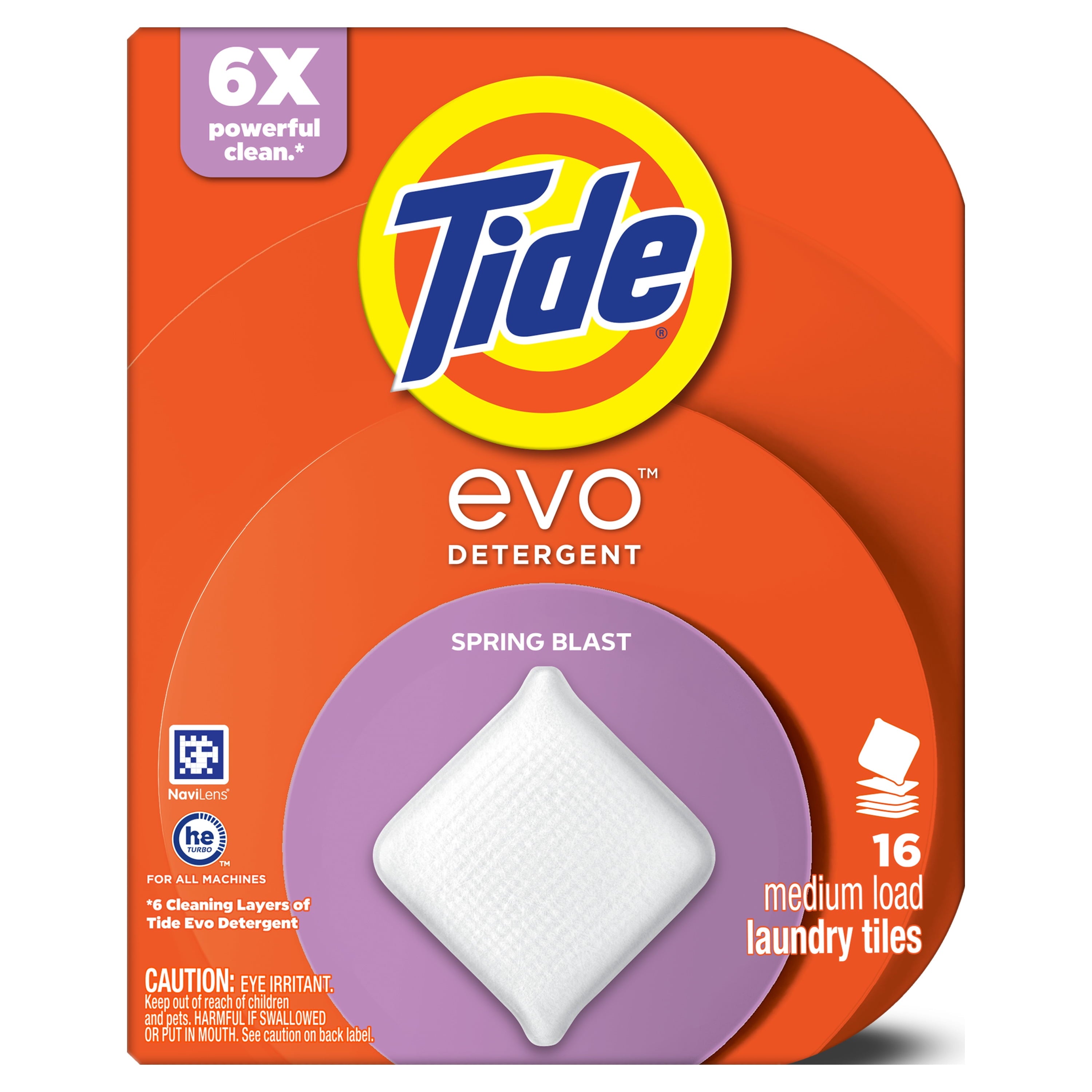 Tide Evo Laundry Detergent Tiles - 100% Concentrated, 6X Cleaning Power, Spring Blast Scent, 16 Count