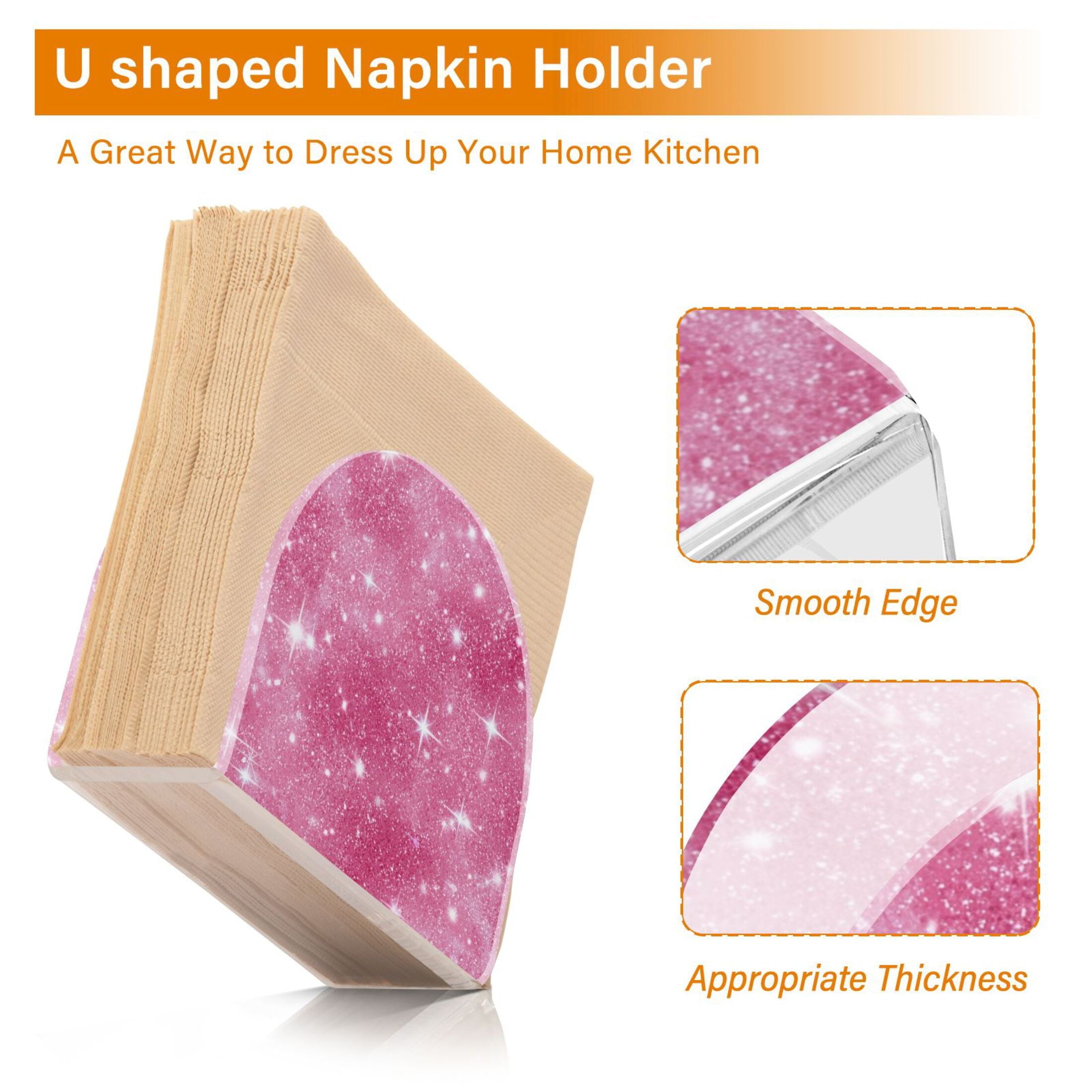Napkin Holder for Table Kitchen Paper Tissue Organization Standing Paper Napkin Storage Pink Glitter Background