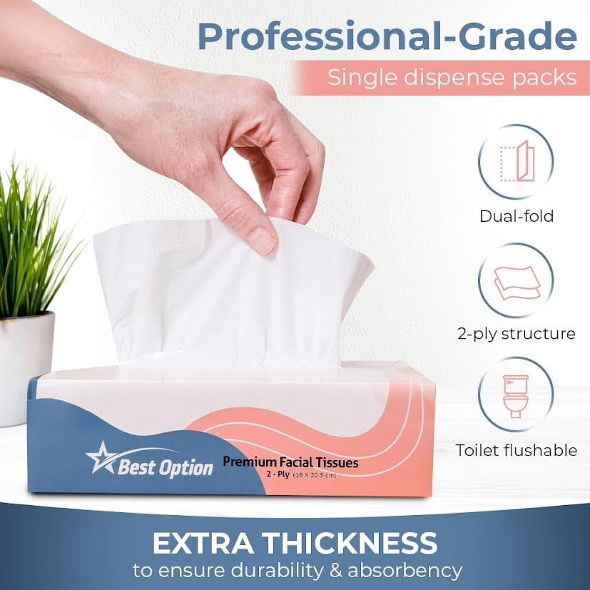 Best Option Soft 2-Ply Facial Tissue - White, 130-Count Box, Gentle and Durable (1, 560 Tissues, Bulk Pack of 12-Boxes)
