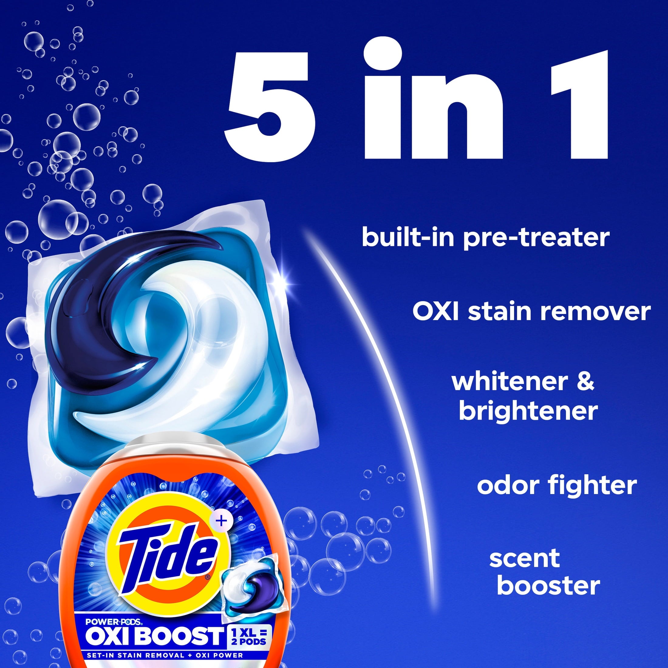Tide Oxi Boost Power PODS Laundry Detergent Pacs - 57 Count, Set-In Stain Removal + Oxi Power, laundry soap detergent pacs