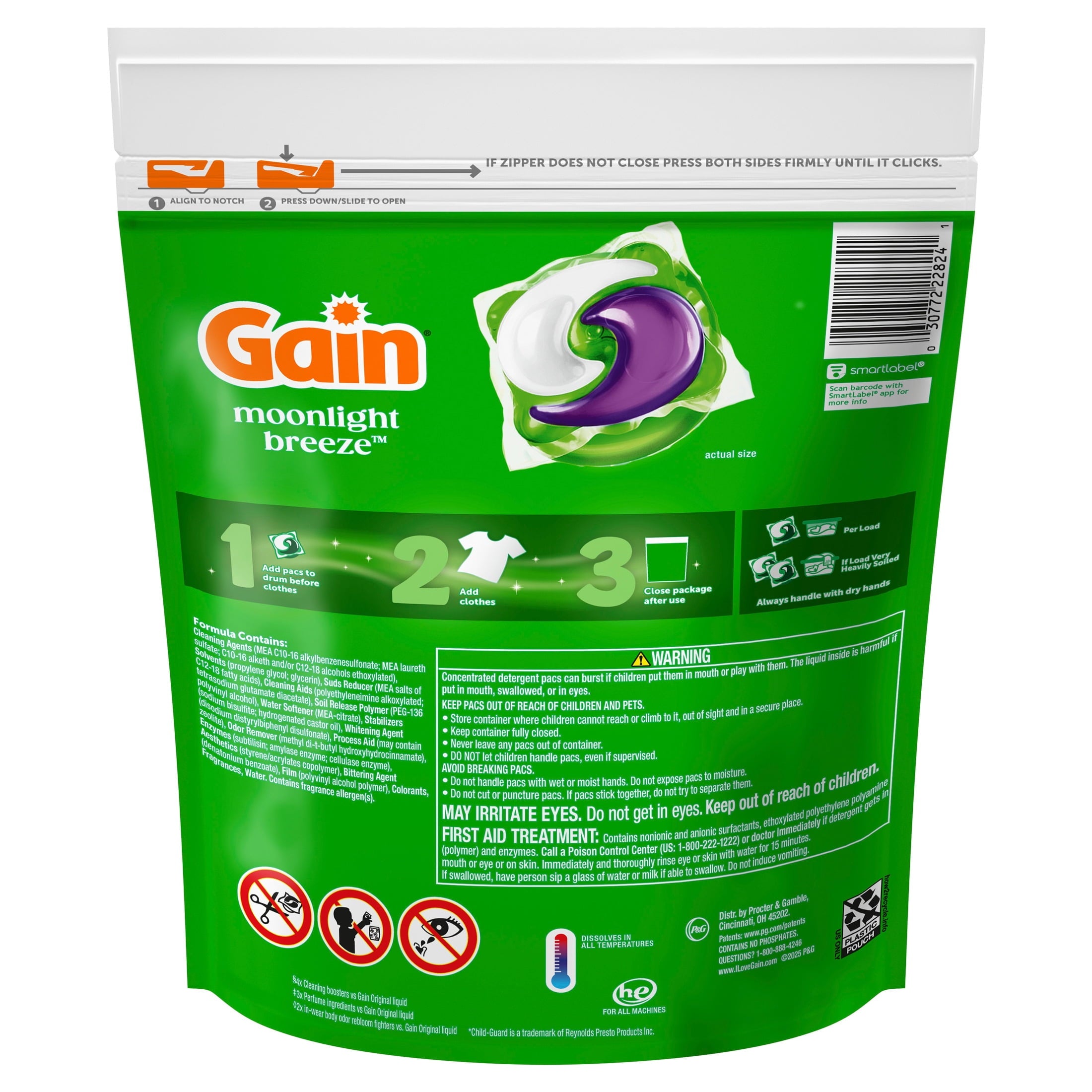 Gain Plus Flings Laundry Detergent Liquid Washing Pacs - Gain's Best All-In-One Clean, Moonlight Breeze Scent, 18 Count