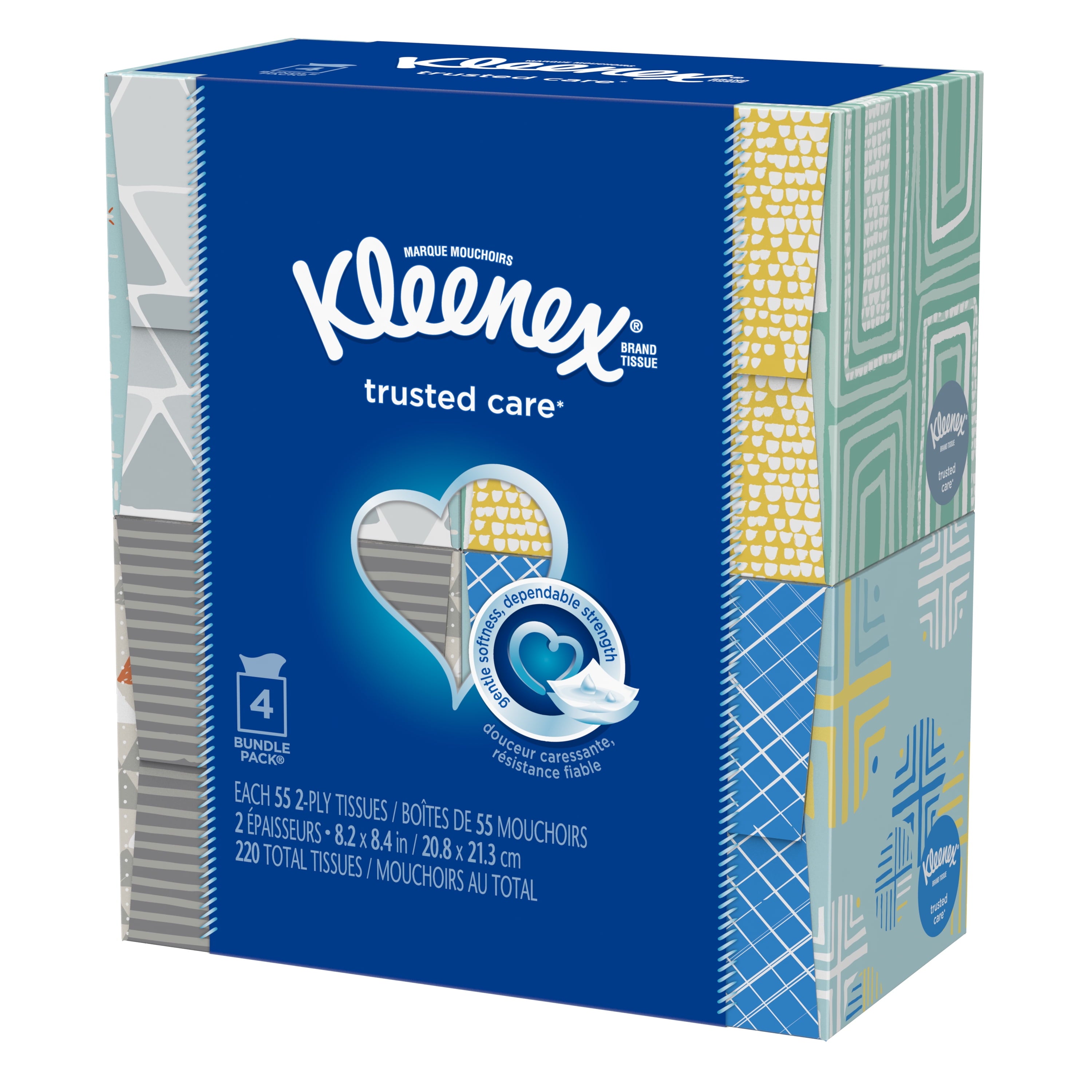Kleenex Everyday Facial Tissues - 4 Cube Boxes (220 Total Tissues)