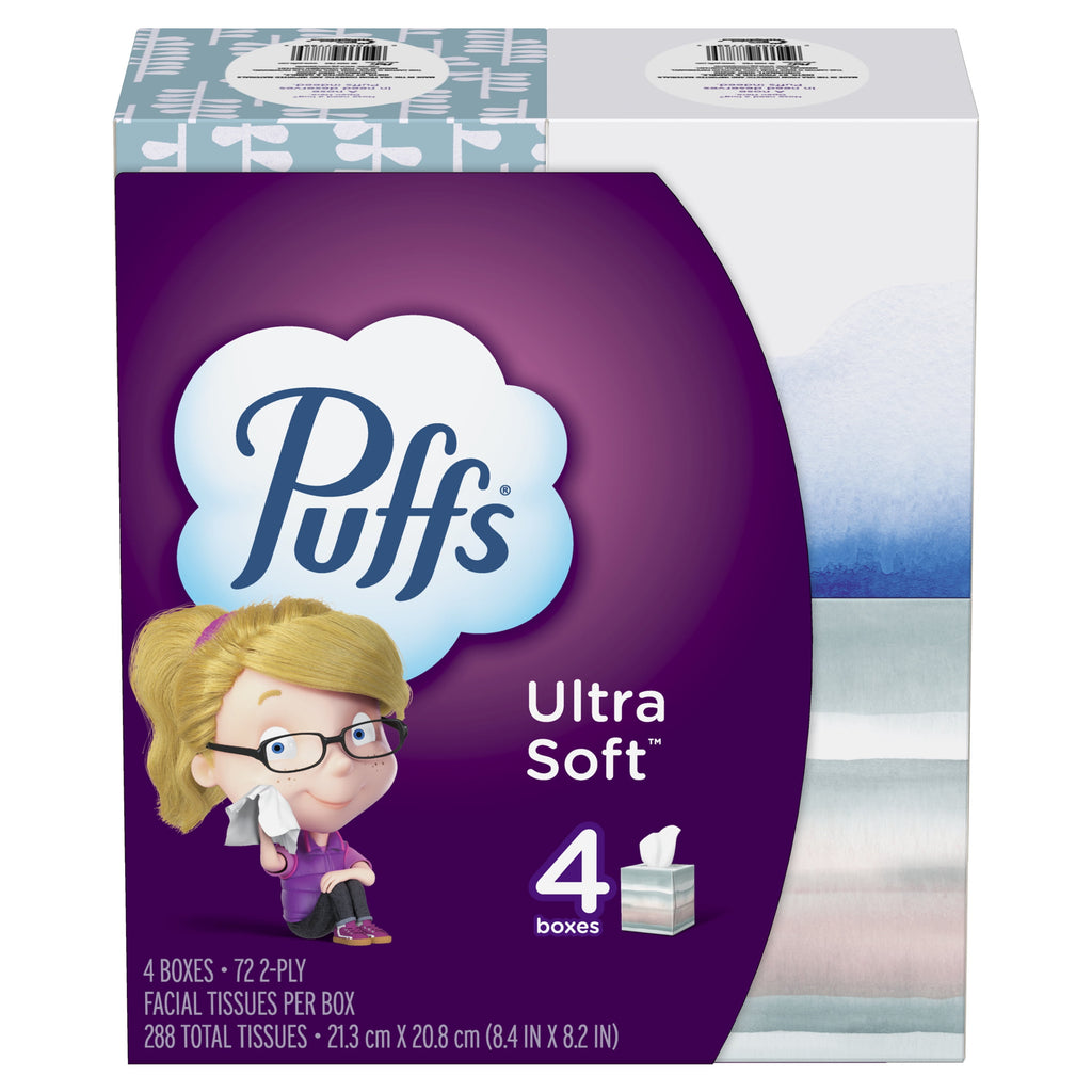Puffs Ultra Soft: 4 Mega Cube Pack - Fragrance-Free, Dermatologist Tested