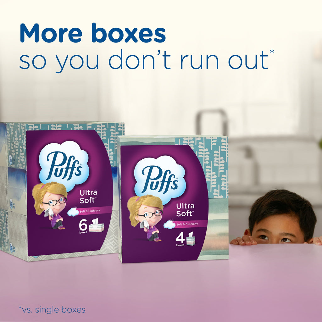 Puffs Ultra Soft Facial Tissues - 18 Cube Boxes, 56 Facial Tissues per Box
