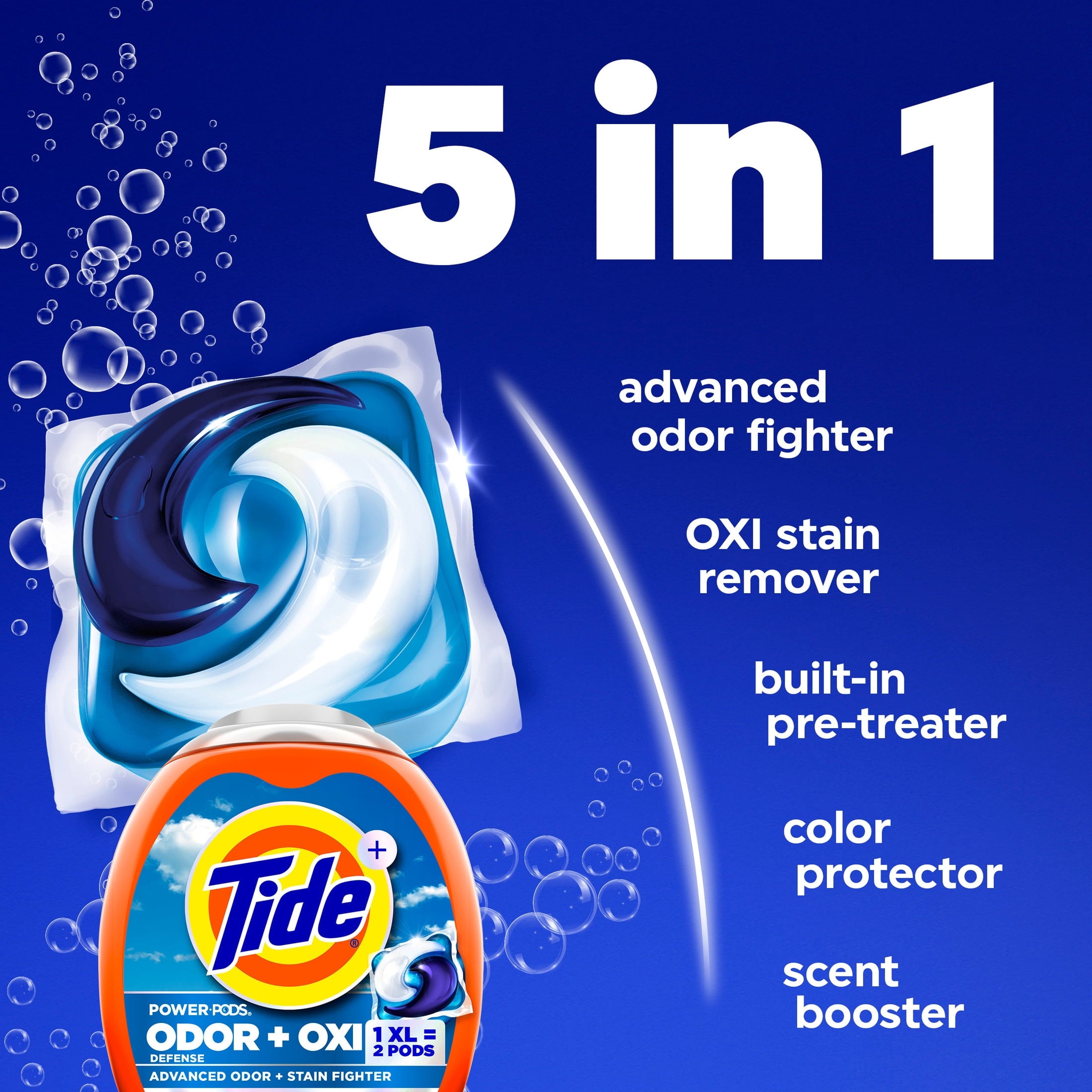 Tide Odor Defense + Oxi Laundry Detergent Pacs - Original Scent, 9 Count, Advanced Odor + Stain Fighter, laudry soap washing detergent pacs