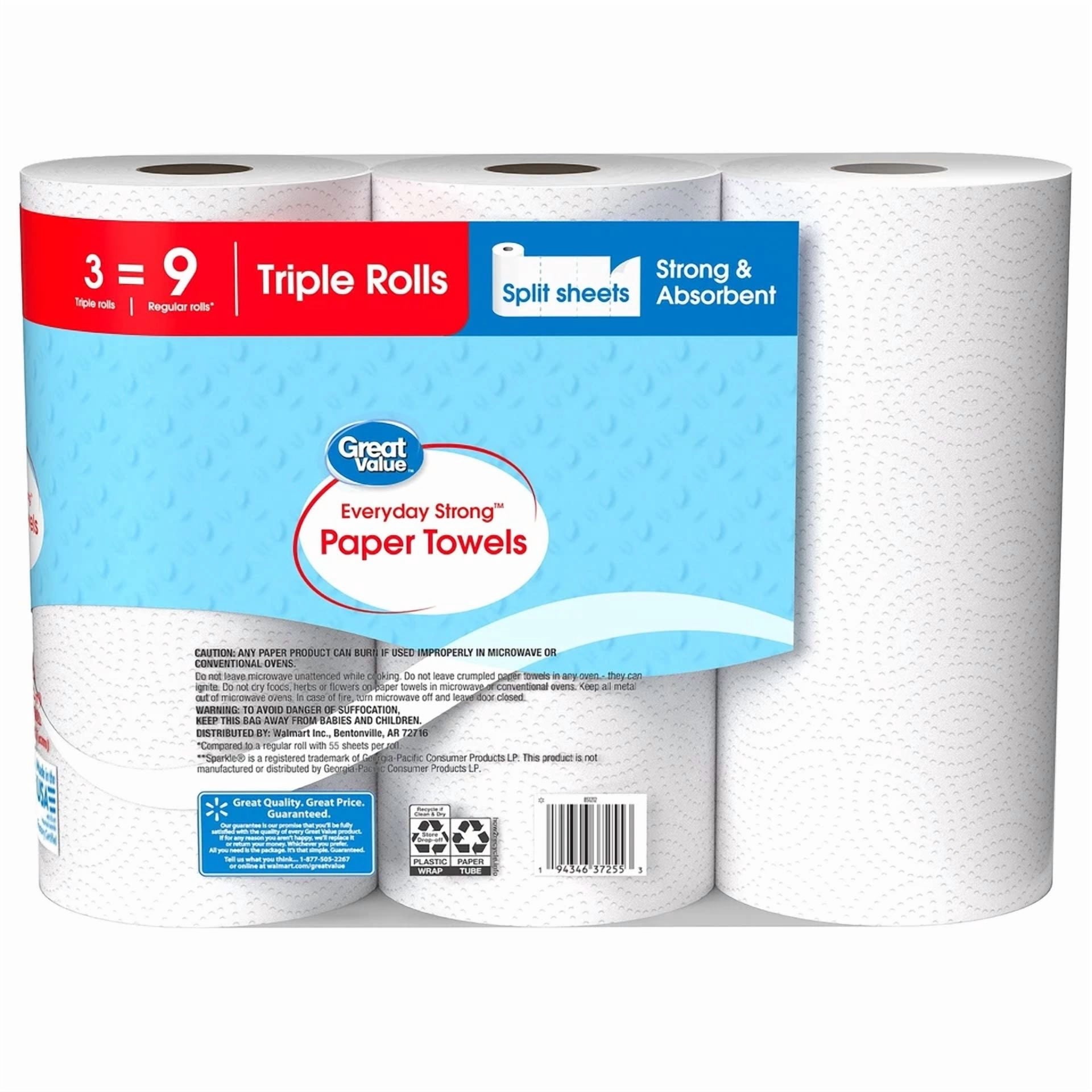 STARLIGHT- Everyday Strong Paper Towels - Split Sheets, 3 Triple Rolls, Compare To Sparkle