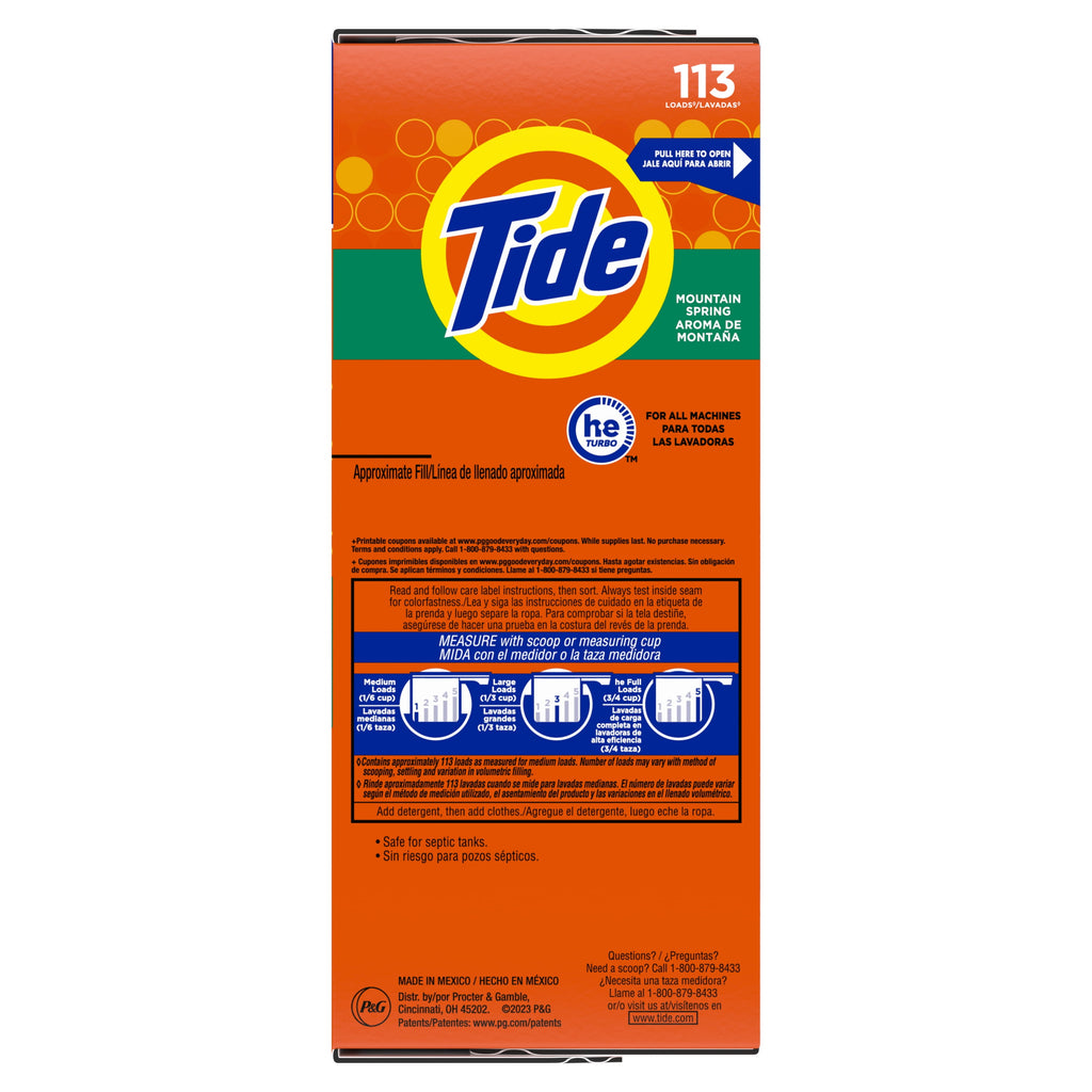 Tide Powder Laundry Detergent - Mountain Spring, 113 Loads, 143 oz