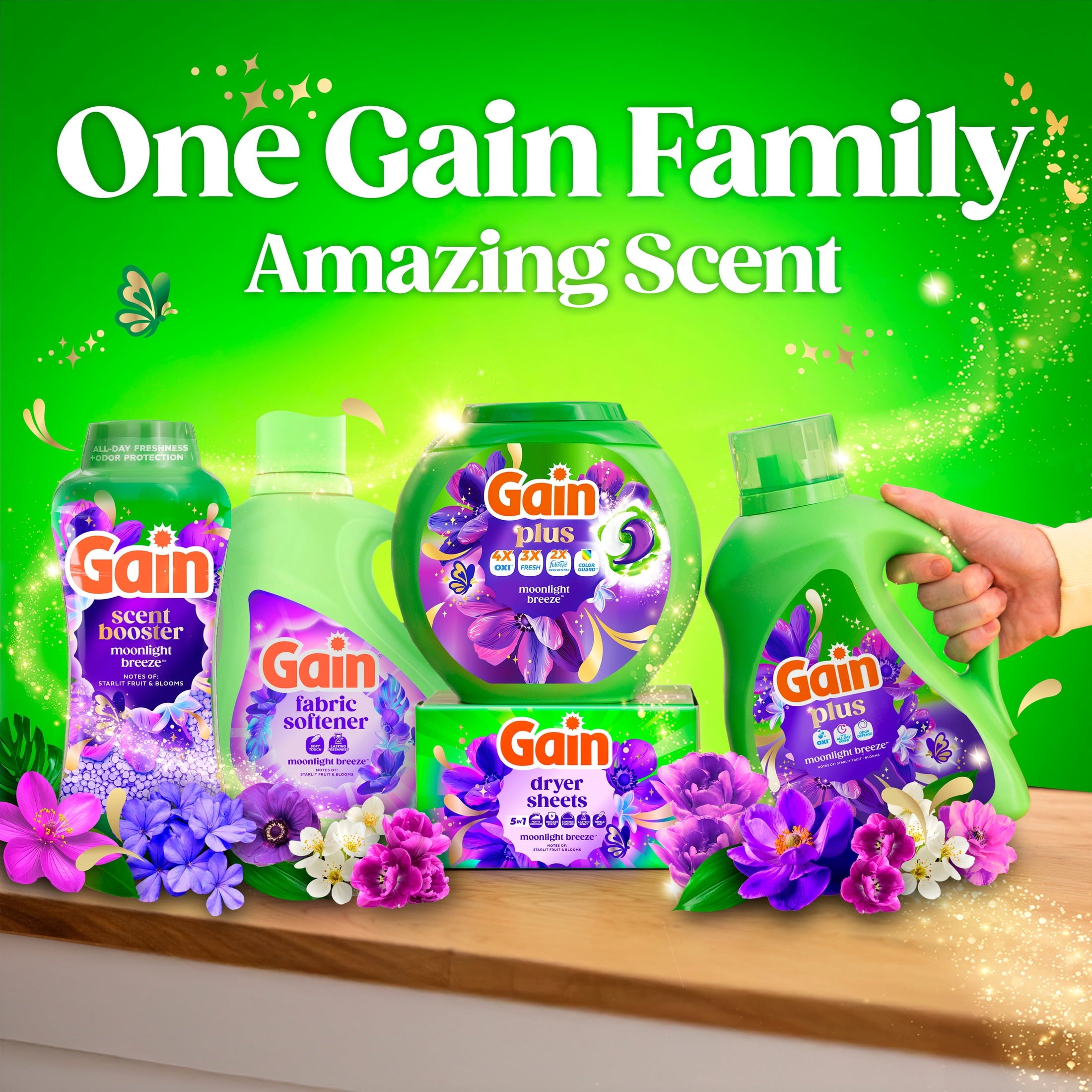 Gain Plus Flings Laundry Detergent Liquid Washing Pacs - Gain's Best All-In-One Clean, Moonlight Breeze Scent, 32 Count