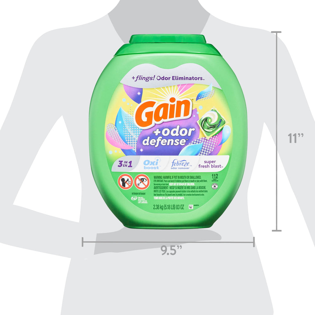 Gain Flings Laundry Detergent Pacs with Odor Defense - Super Fresh Blast Scent, 112 Count