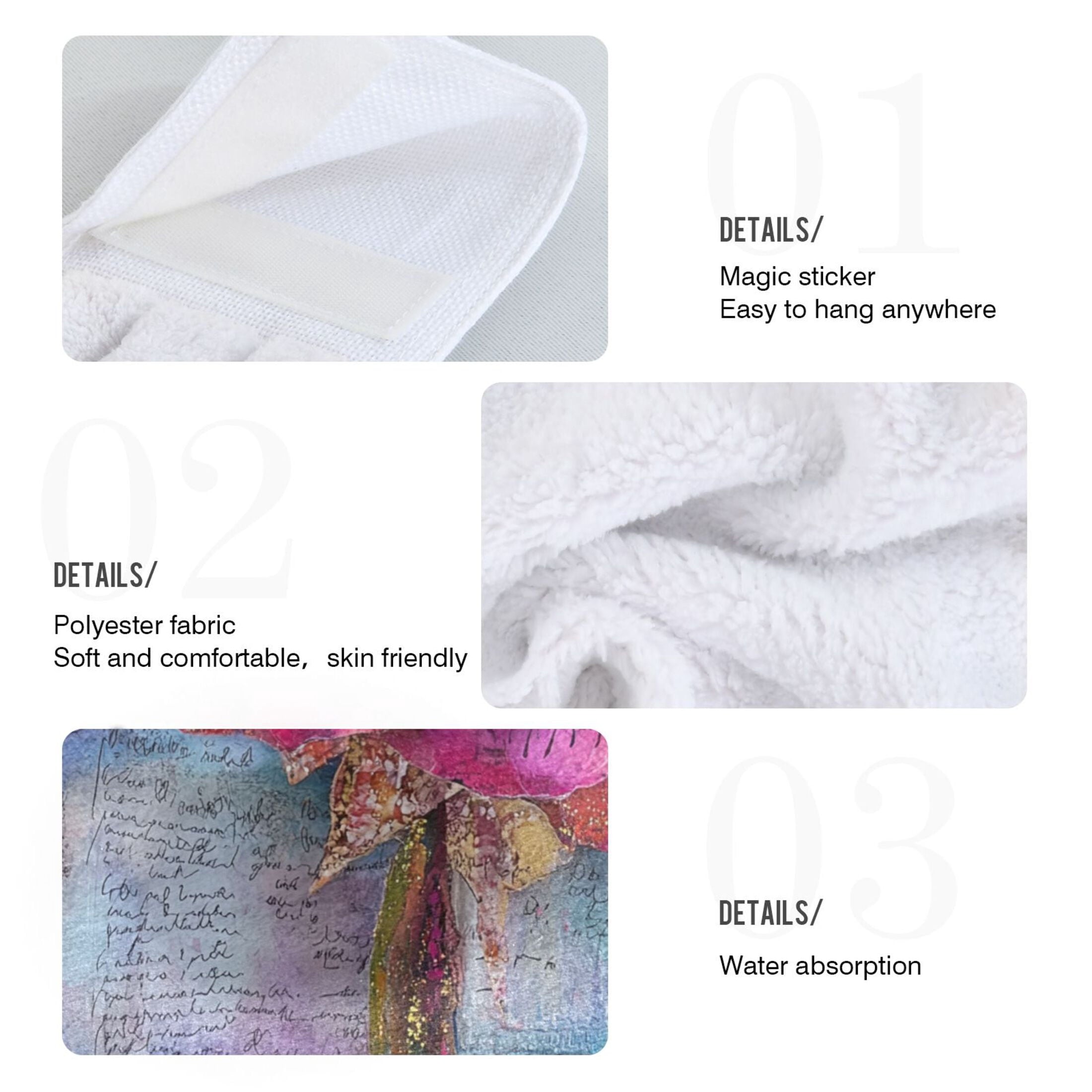 BZSMCE Hanging Hand Towels Fashion Whimsical Rose Pattern 2-Pack - Velcro Style Bathroom Kitchen Towels