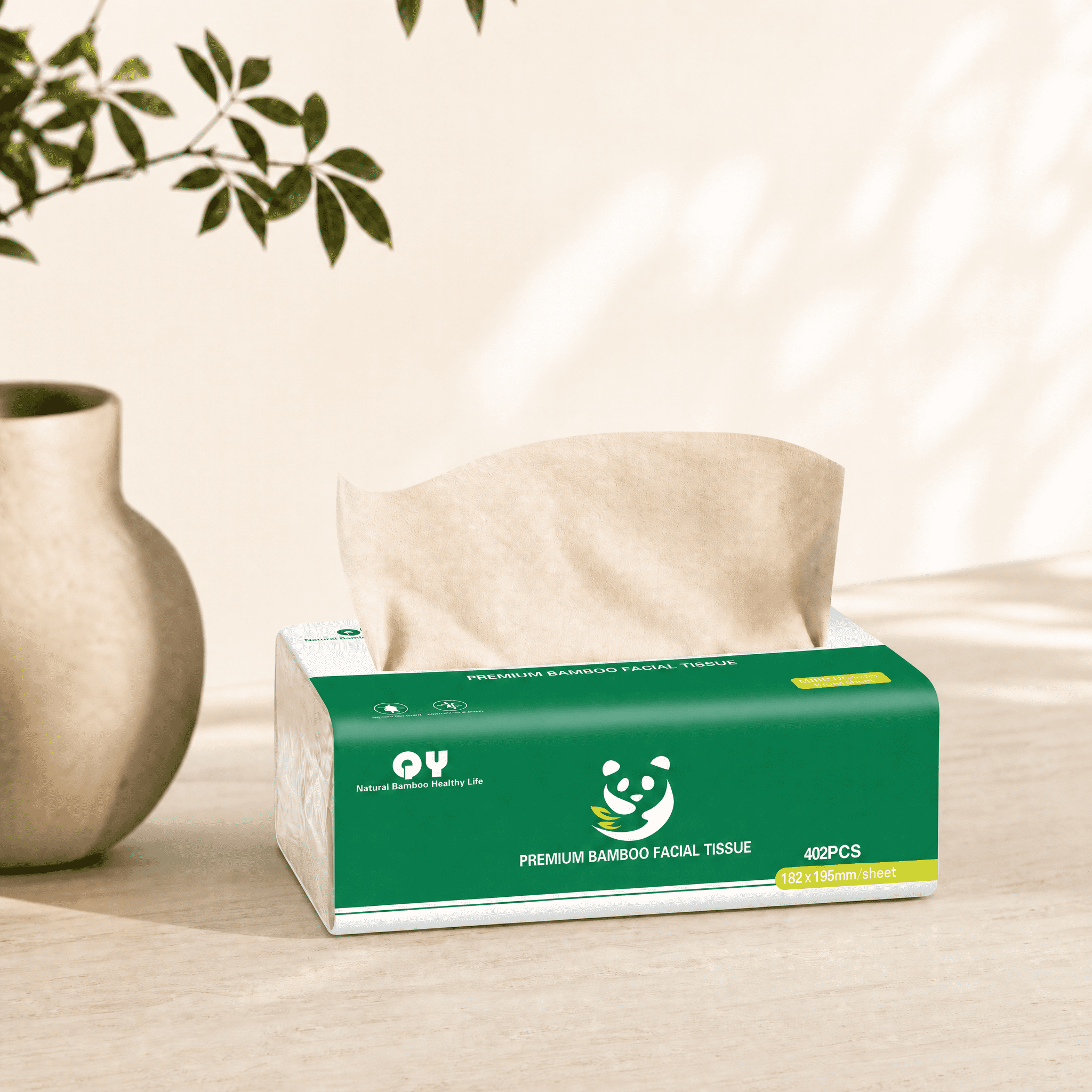 QingYa Bamboo Facial Tissue - 3 Ply Soft Unbleached Facial Paper, 12 Packs, 134 Tissues per Pack