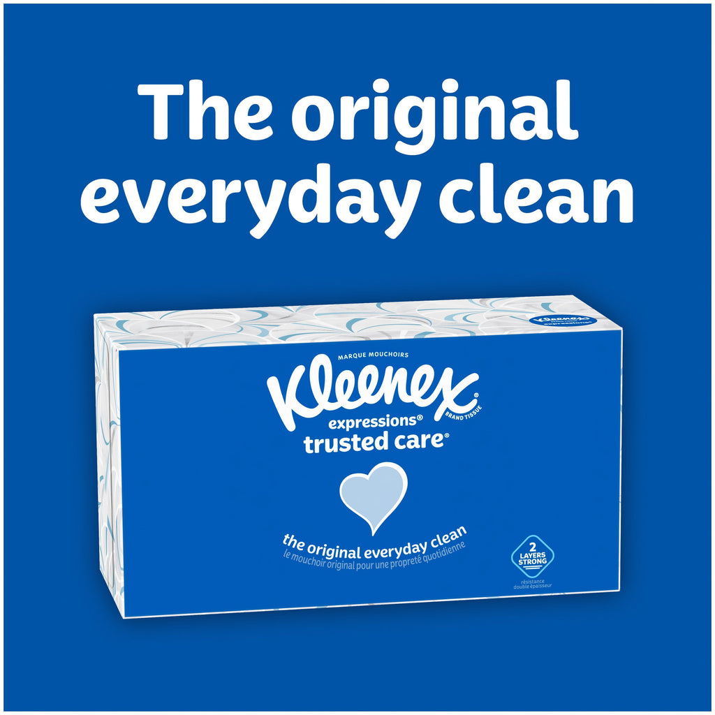 Kleenex Trusted Care Facial Tissues - 4 Flat Boxes, 144 White Tissues per Box, 2-Ply (576 Total)