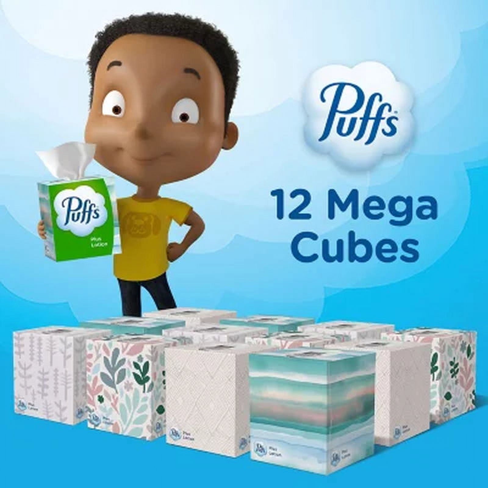Puffs Plus Lotion 2-Ply Facial Tissues 12 Cube Boxes - 72 tissues/box