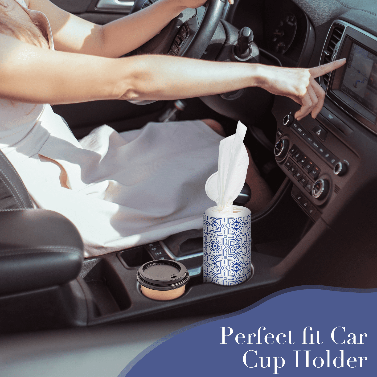 Clover Cylinder Facial Tissues for Car or Small Space，4 Tubes 3-Ply White & Blue Car Tissus for Travel