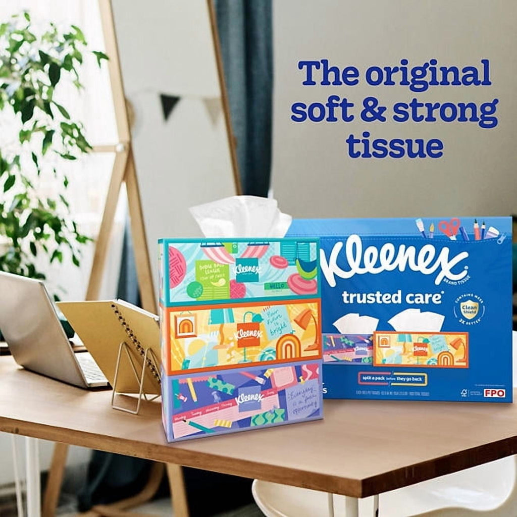 kleenex trusted care 2ply facial tissues flat boxes 12pk