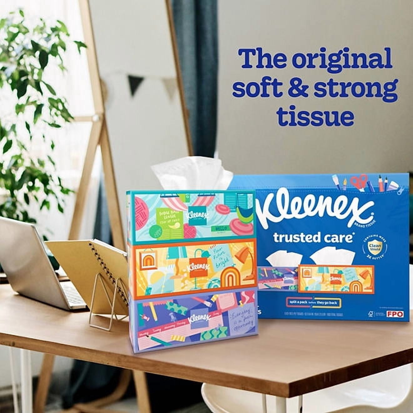 kleenex trusted care 2ply facial tissues flat boxes 12pk