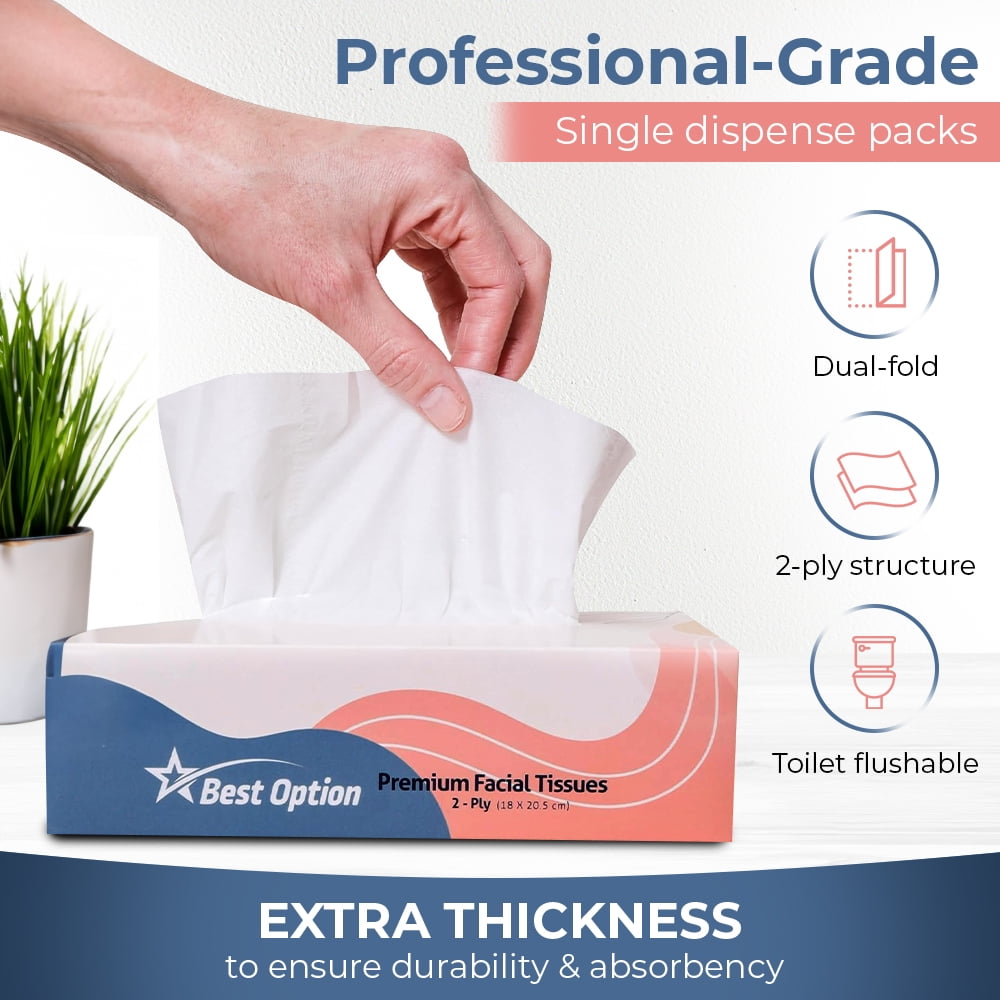Soft 2-Ply Facial Tissue - White, 130-Count Box, Gentle and Durable (3, 900 Tissues, Bulk Pack of 30-Boxes)