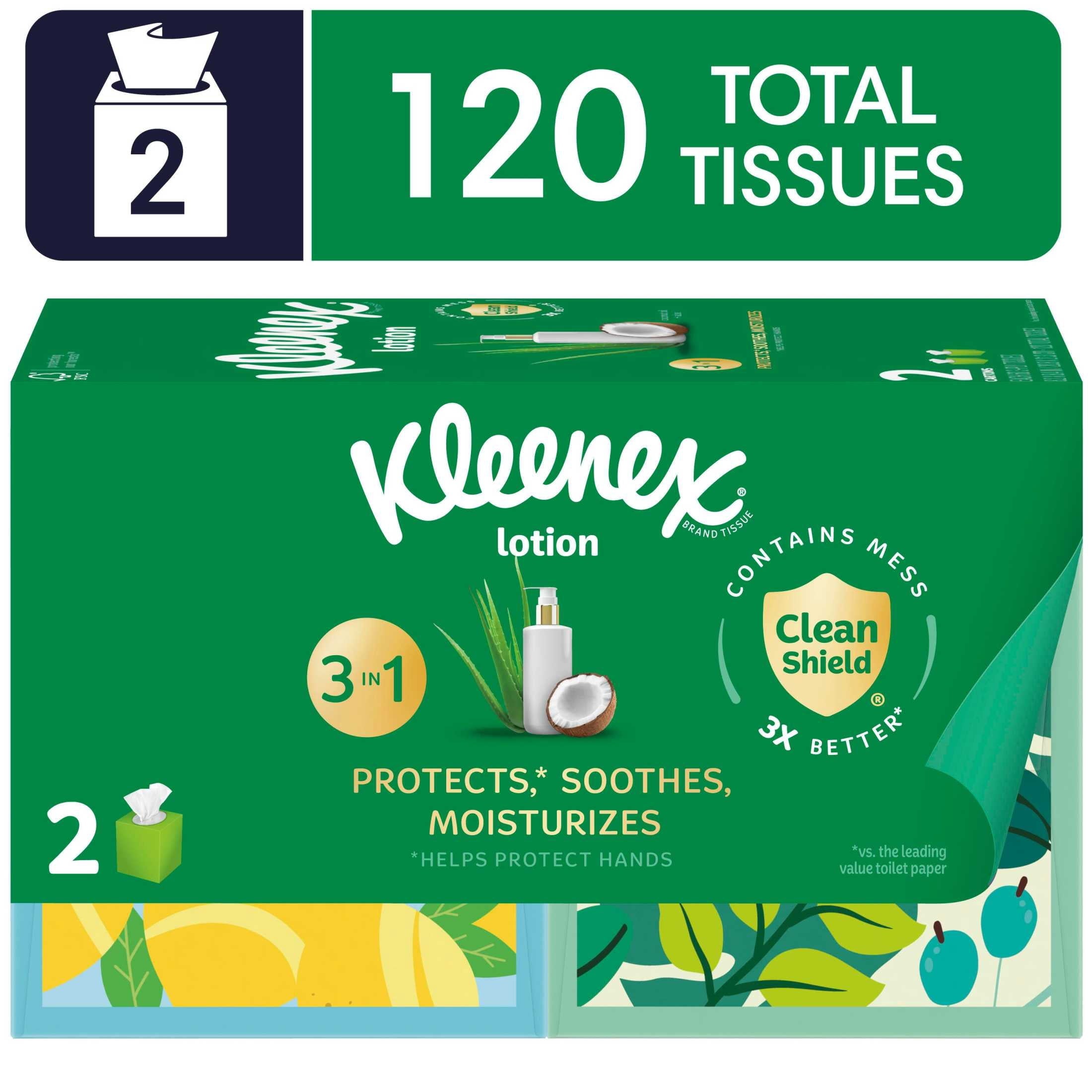 Kleenex Lotion Facial Tissues with Coconut Oil - 2 Cube Boxes, 60 Tissues per Box, 3-Ply - 8-Pack