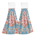 BZSMCE Hanging Hand Towels Fashion Blush Roses on Aqua Pattern 2-Pack - Velcro Style Bathroom Kitchen Towels