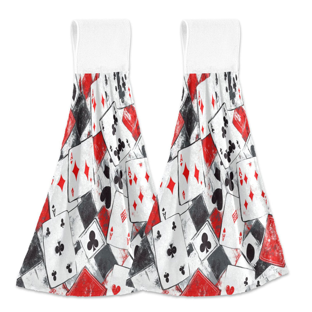 BZSMCE Hanging Hand Towels Fashion Card Game Chaos Pattern 2-Pack - Velcro Style Bathroom Kitchen Towels
