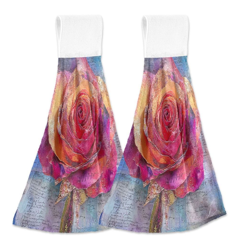 BZSMCE Hanging Hand Towels Fashion Whimsical Rose Pattern 2-Pack - Velcro Style Bathroom Kitchen Towels