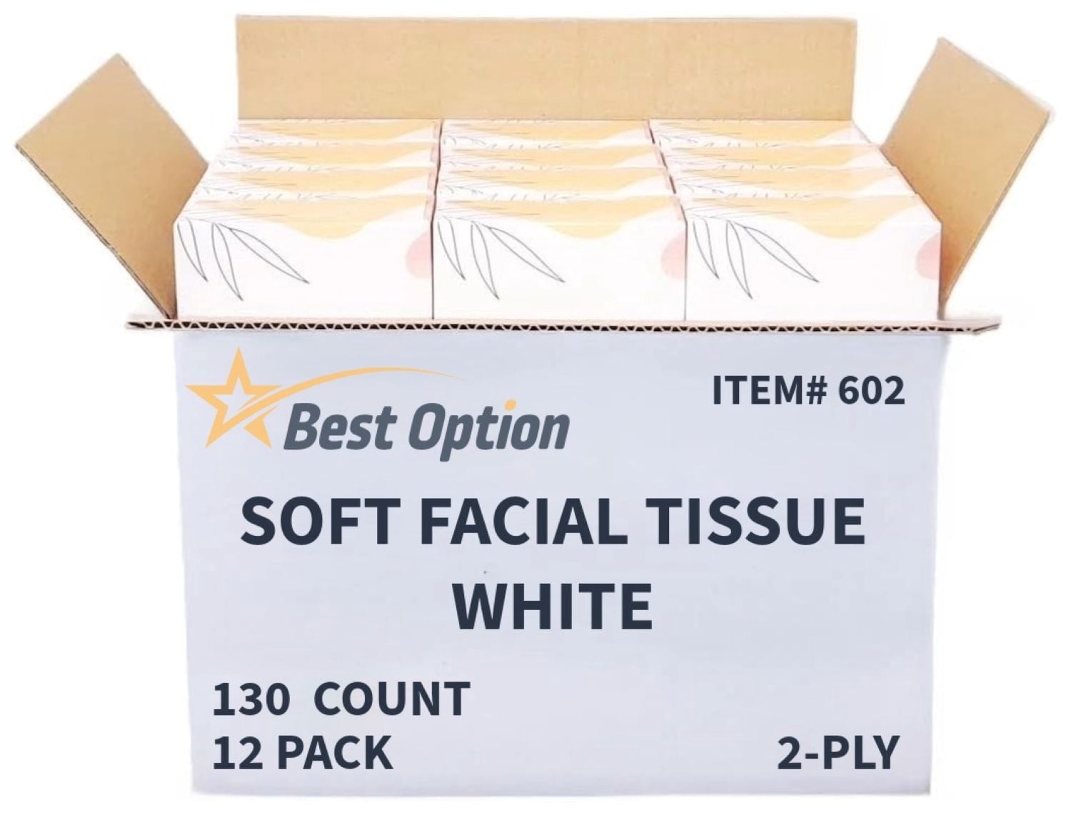 Best Option Soft 2-Ply Facial Tissue - White, 130-Count Box, Gentle and Durable (1, 560 Tissues, Bulk Pack of 12-Boxes)