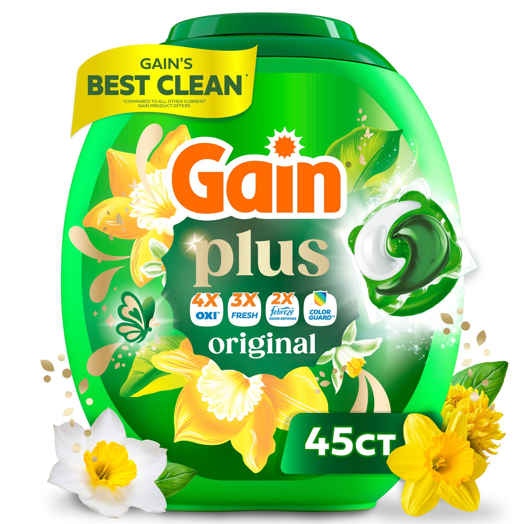Gain Plus Flings Laundry Detergent Liquid Washing Pacs - Gain's Best All-In-One Clean, Original Scent, 45 Count