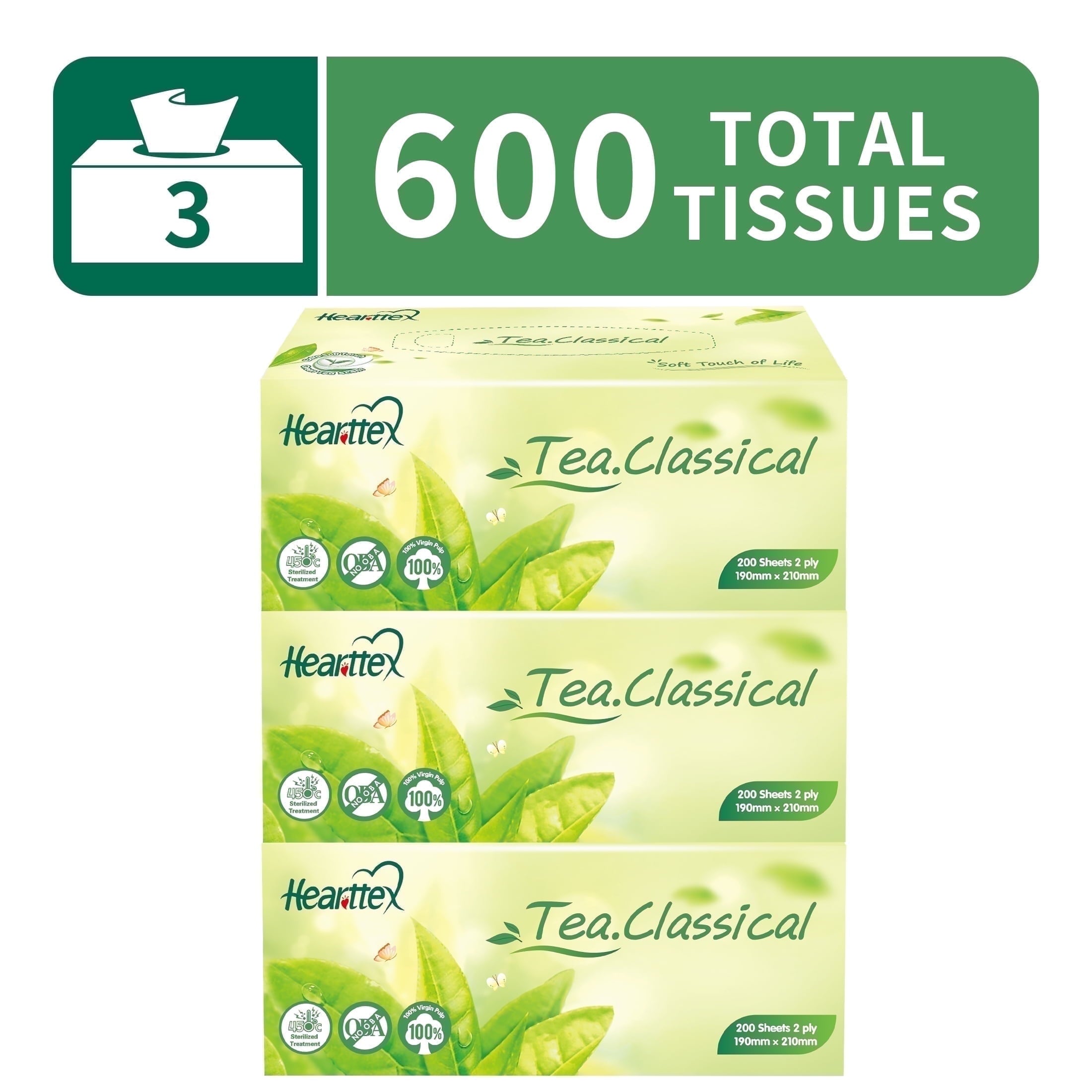 Hearttex Facial Tissues - FSC Certified - 2-Ply, Ultra Absorbent, 600 Count (Bulk Cube Boxes