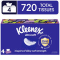 Kleenex Ultra Soft Facial Tissues - 4 Flat Boxes, 180 Tissues per Box, 3-Ply