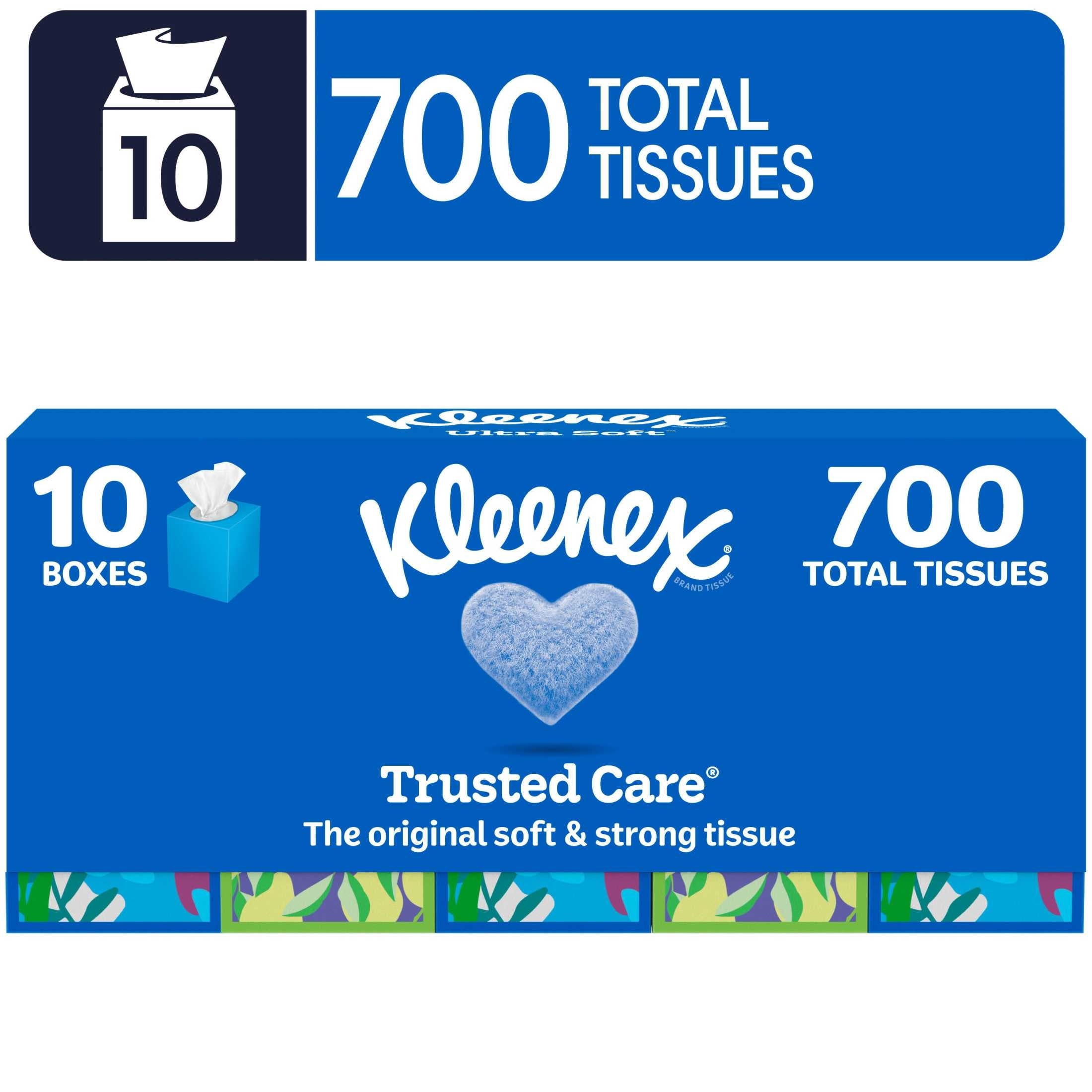 Kleenex Trusted Care Facial Tissues - 10 Cube Boxes, 70 Tissues per Box, 2-Ply