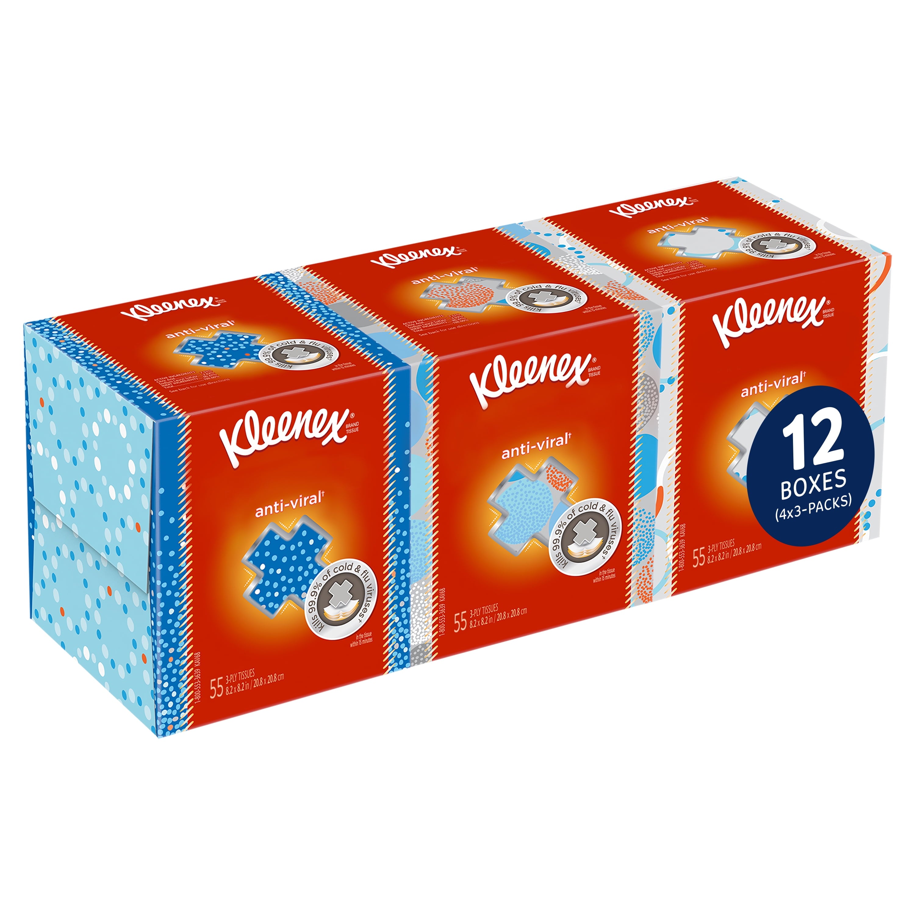 Kleenex Professional Anti-Viral Facial Tissue - Bulk (21286), 3-Ply, White, Upright Cube Boxed Format, Designed for Business (55 Tissues/Box, 12 Boxes, 660 Sheets/Case)