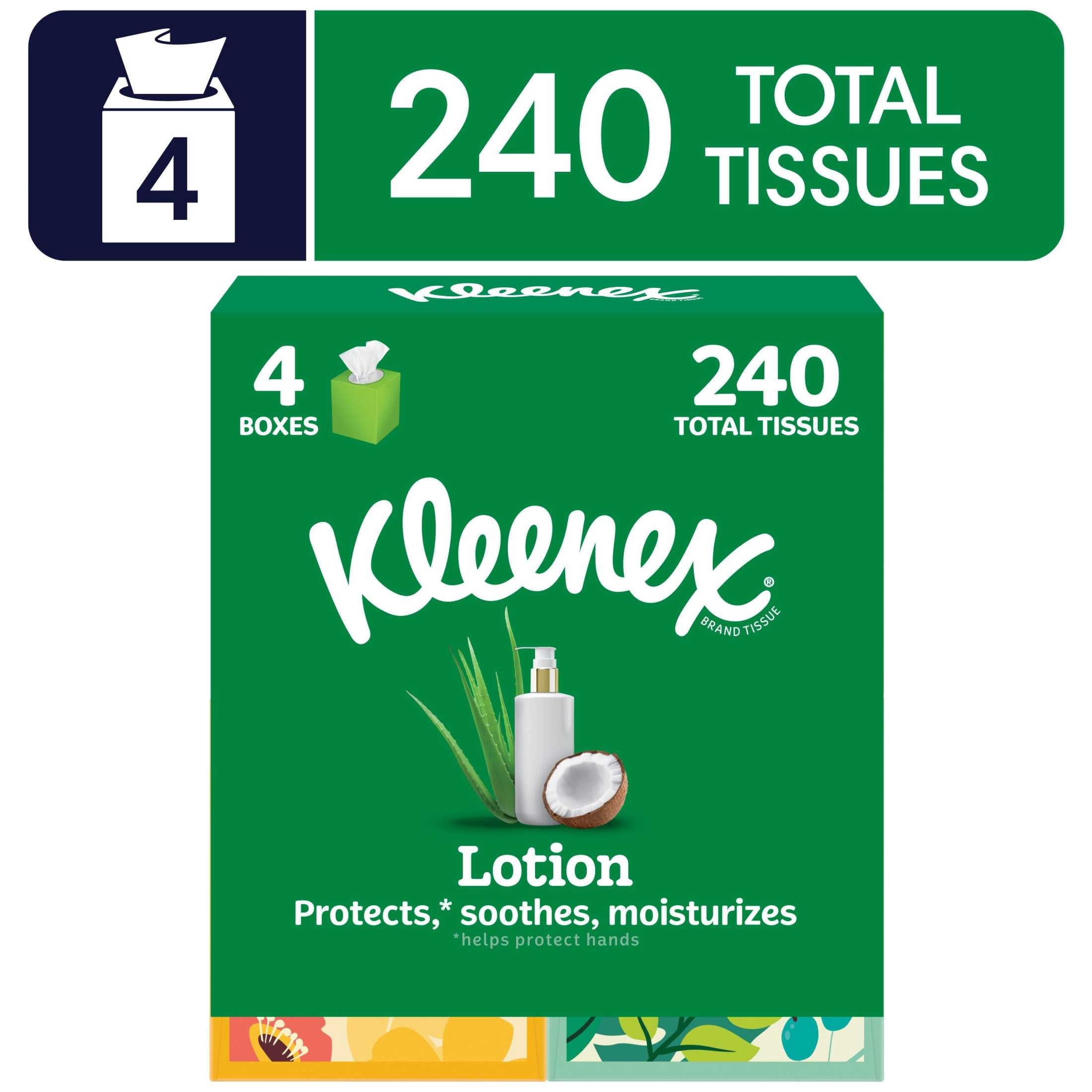 Kleenex Lotion Facial Tissues with Coconut Oil and Aloe - 3-Ply, 4 Pack, 240 Tissues