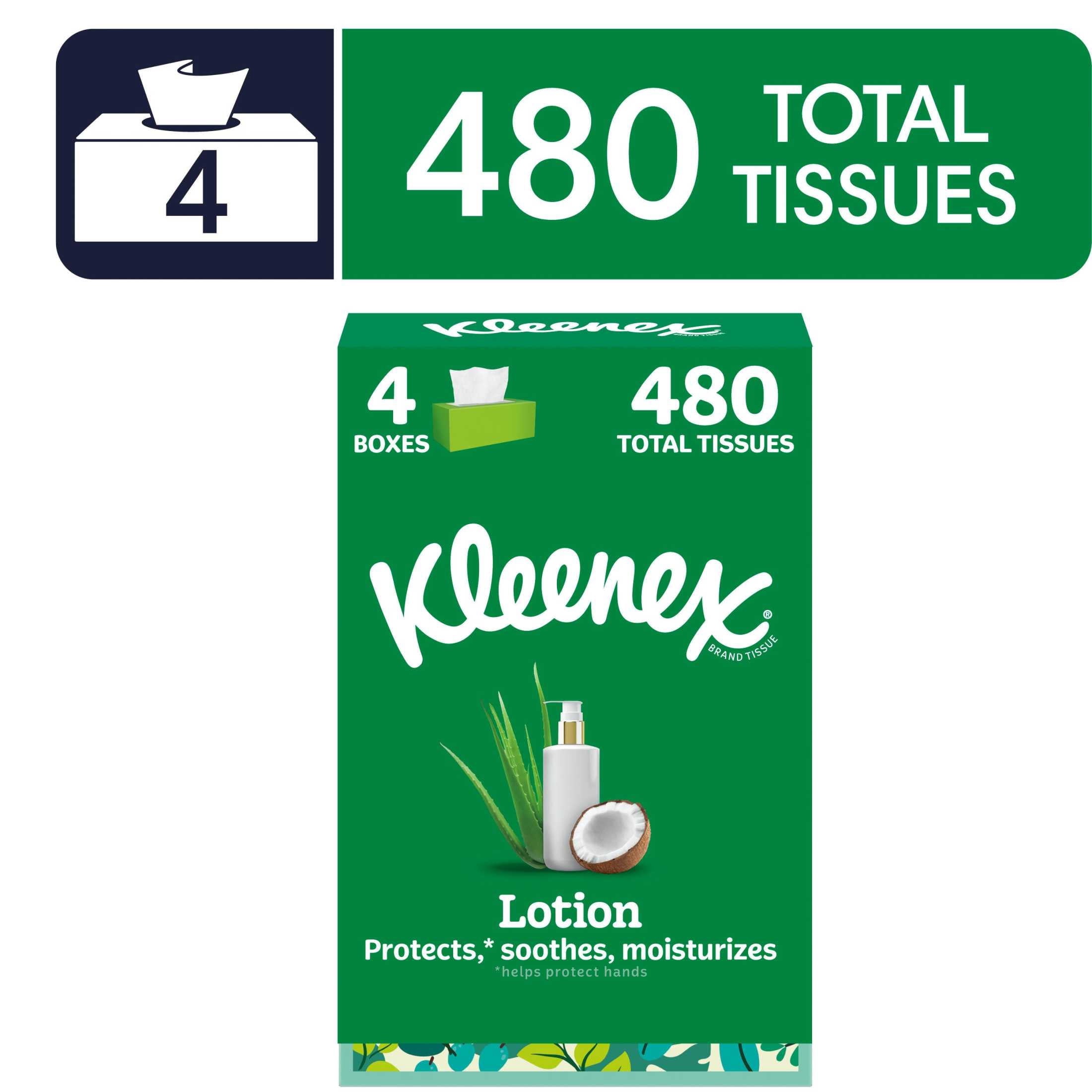 Kleenex Lotion With Coconut Oil And Aloe 3-Ply Facial Tissues - 4 Pack, 480 Total Tissues