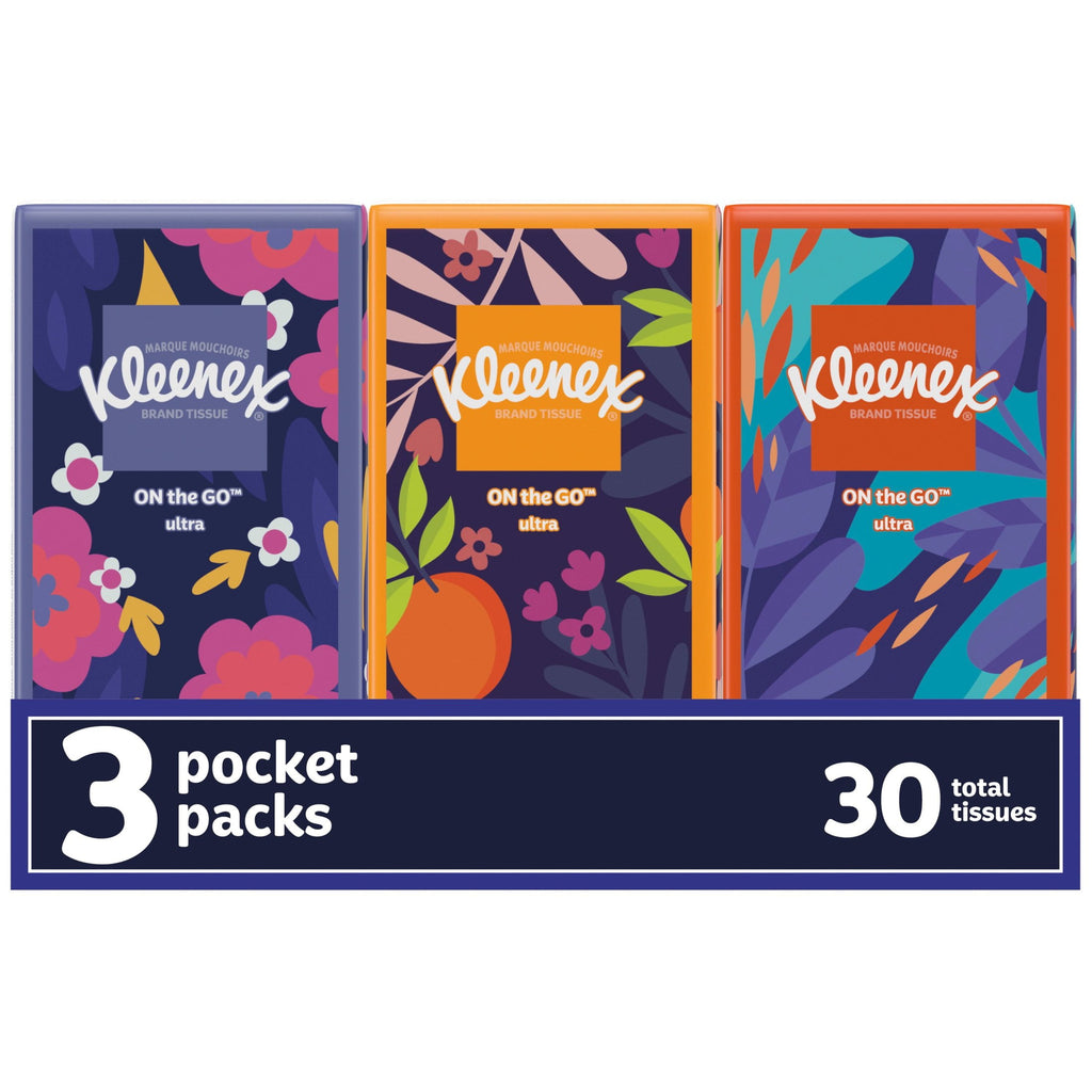 Kleenex On-The-Go Facial Tissues - 3 On-The-Go Packs, 10 Tissues per Pack, 3-Ply