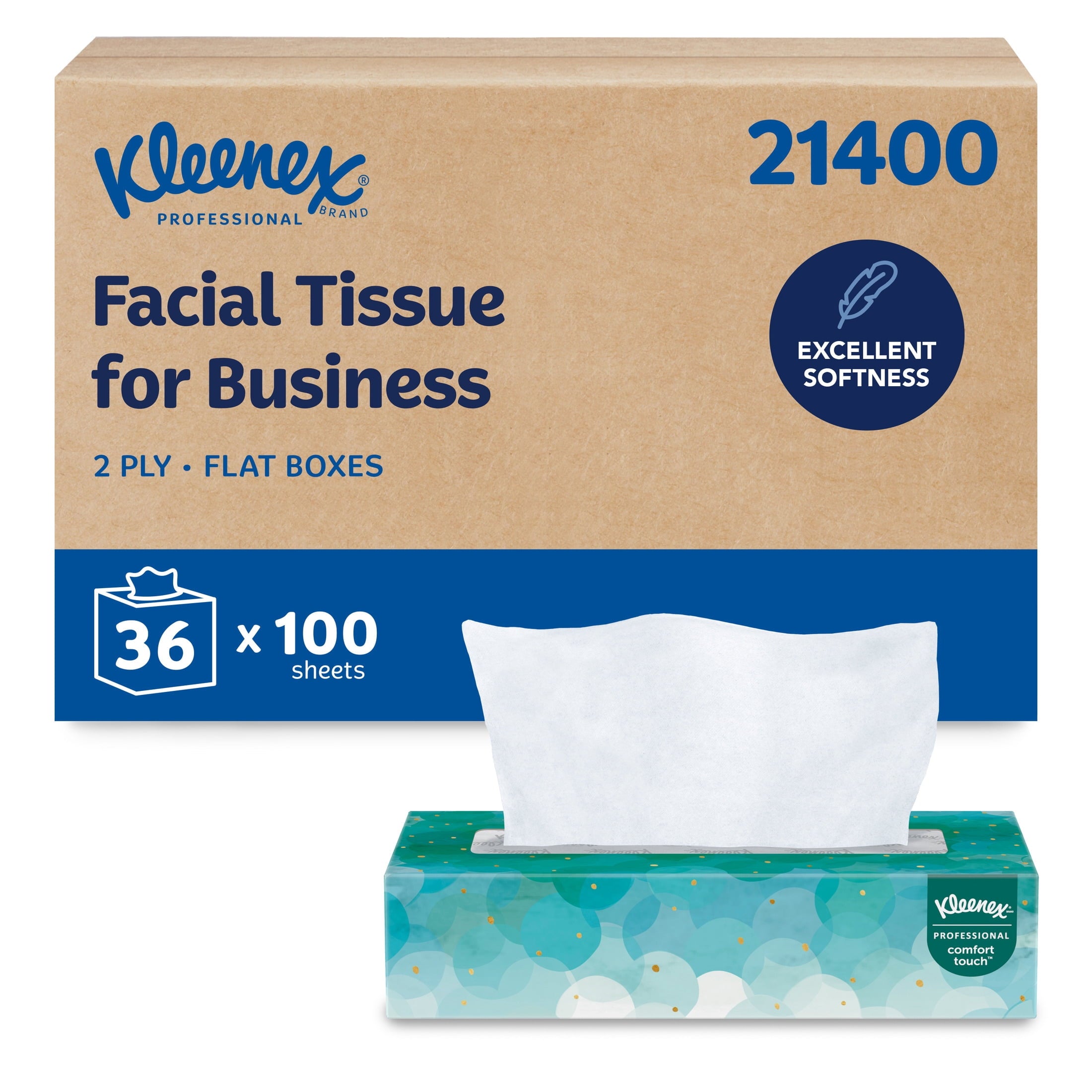 Kleenex Professional Facial Tissue - Bulk (21400), 2-Ply, White, Flat Boxed Format, Designed for Business (100 Tissues/Box, 36 Boxes, 3, 600 Sheets/Case)