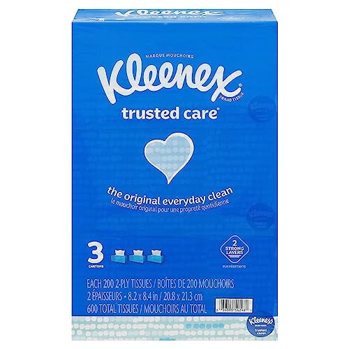Kleenex Trusted Care Facial Tissues - 3 Flat Boxes, 200 Tissues per Box, 2-Ply (600 Total Tissues)