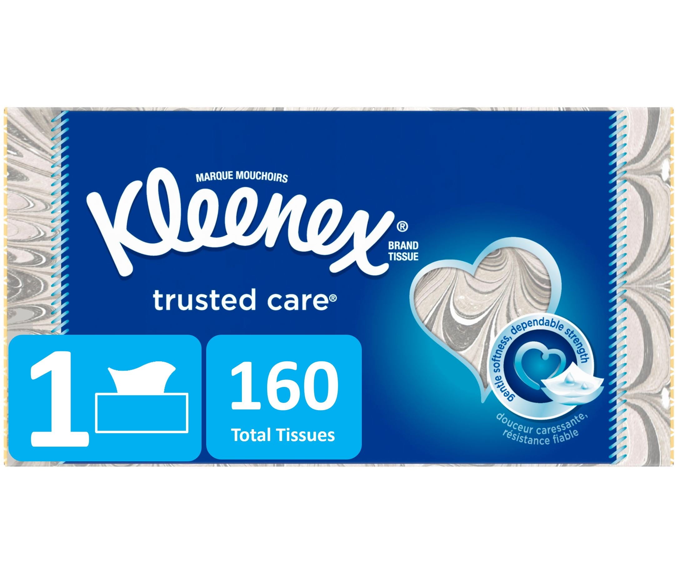 Kleenex Trusted Care Everyday Facial Tissues - 1 Flat Box (160 Total Tissues)