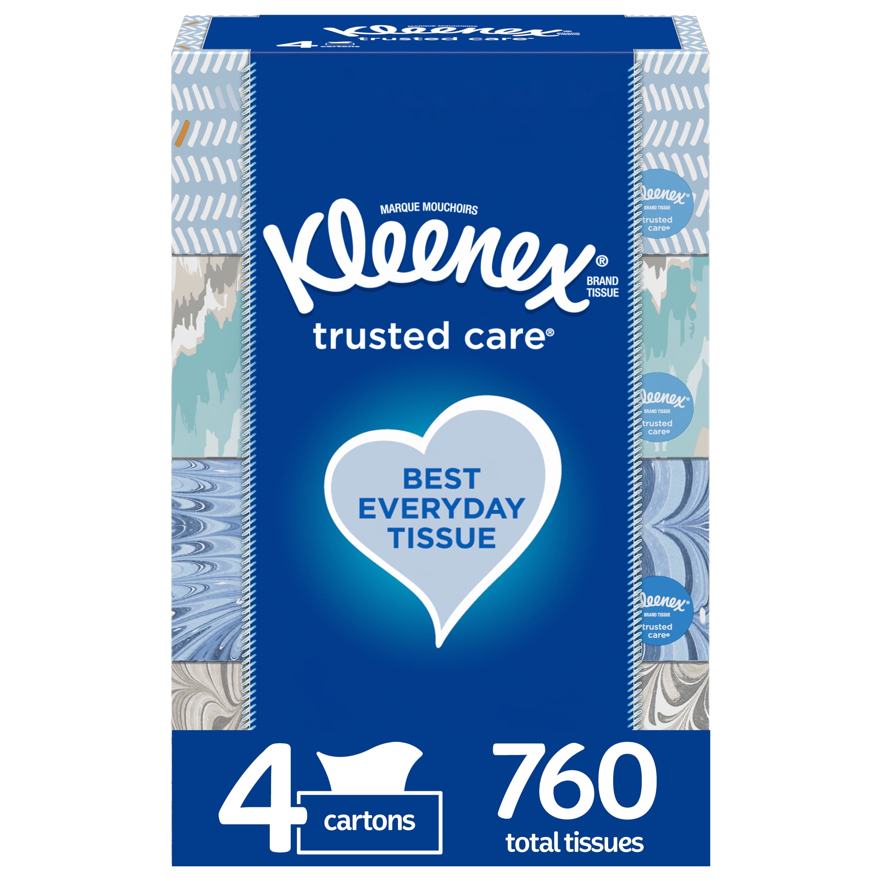 Kleenex Trusted Care Everyday Facial Tissues - Flat Box, 190 Tissues per Box, 4 Pack (760 Tissues Total)
