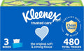 Kleenex Trusted Care Facial Tissues - 3 Flat Boxes, 160 Tissues per Box, 2-Ply (480 Total)