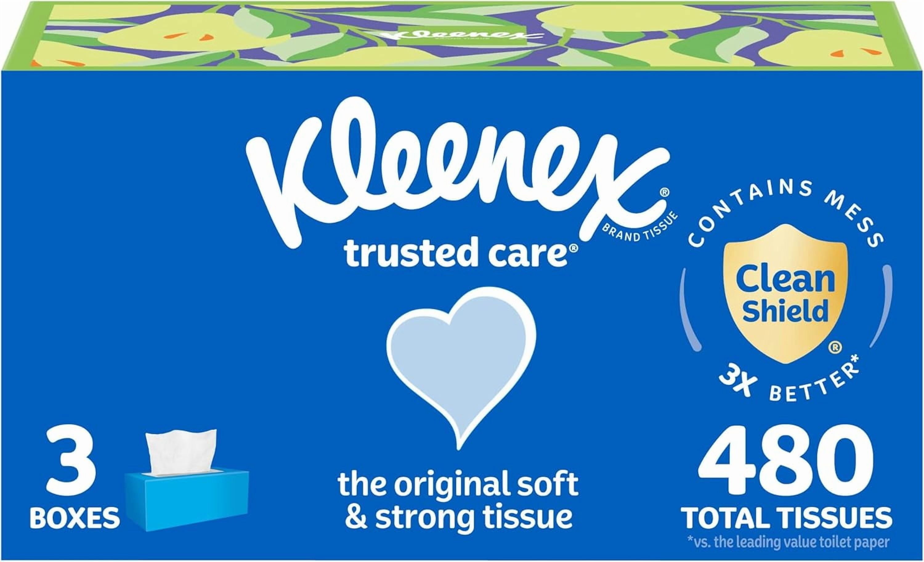 Kleenex Trusted Care Facial Tissues - 3 Flat Boxes, 160 Tissues per Box, 2-Ply (480 Total)