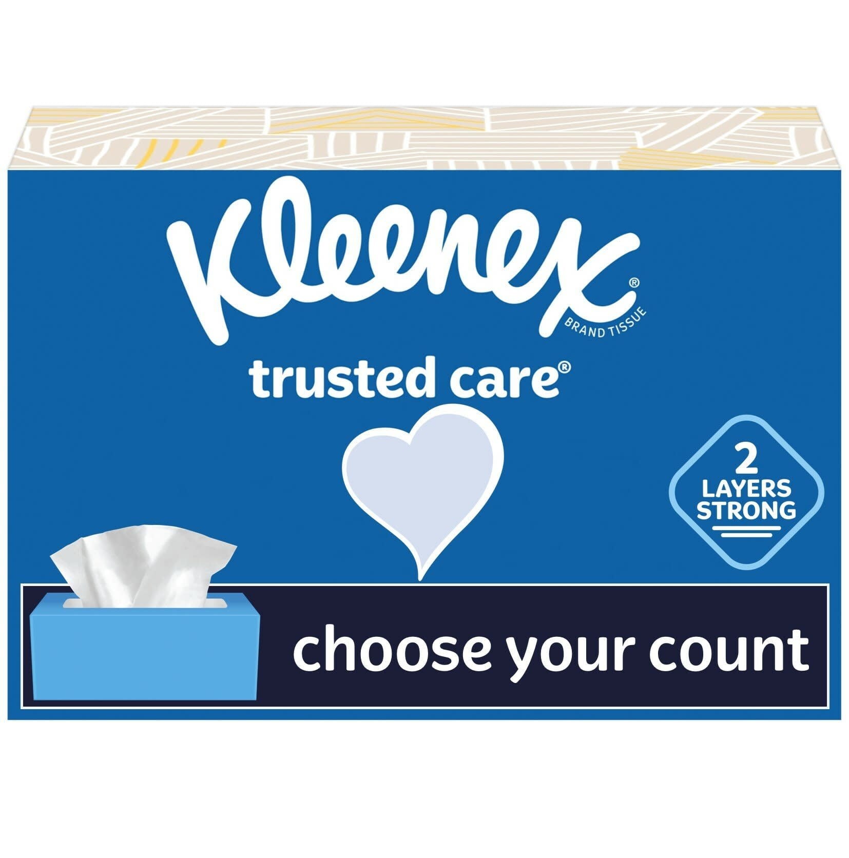 Kleenex Trusted Care Facial Tissues - 4 Flat Boxes, 144 White Tissues per Box, 2-Ply (576 Total)