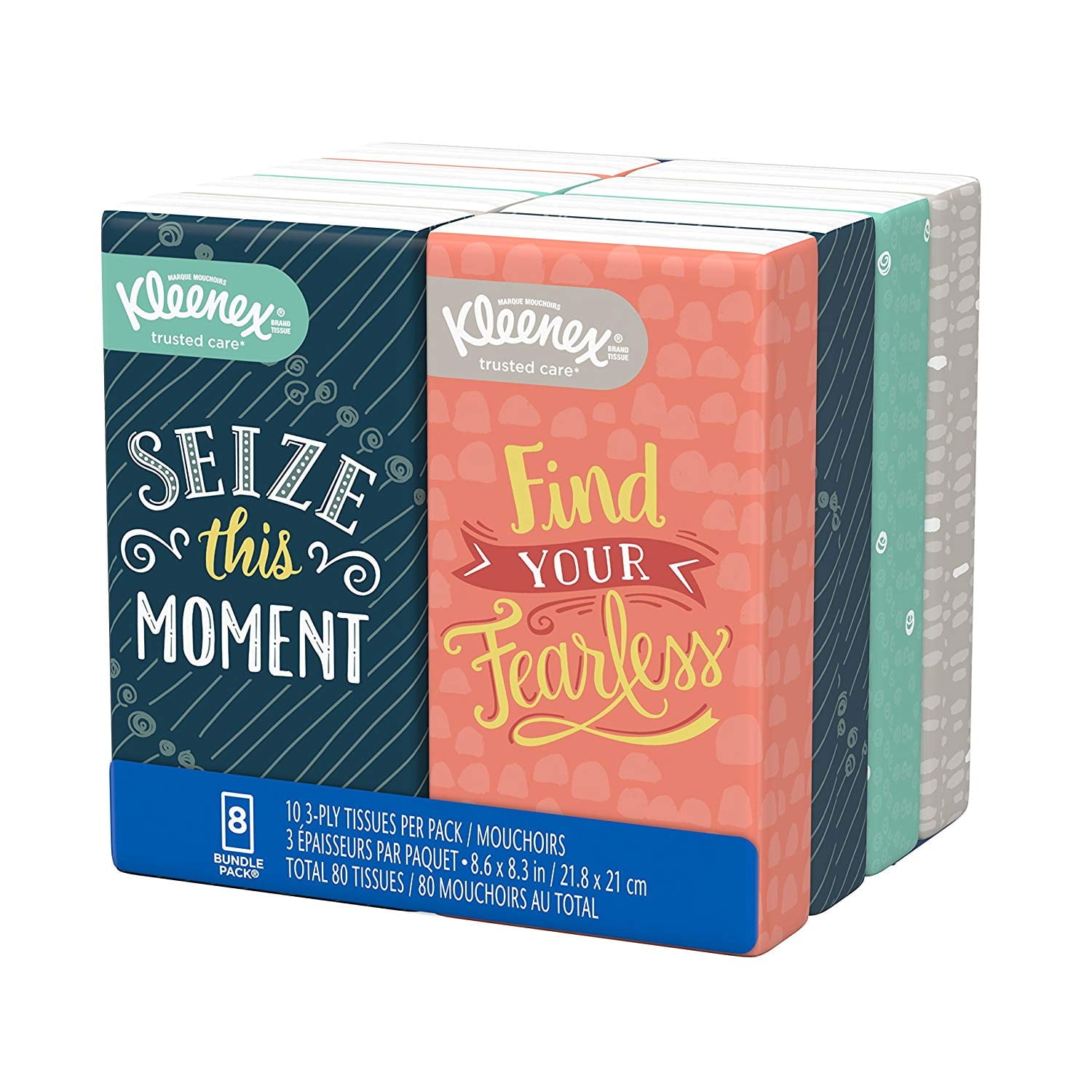 Kleenex Trusted Care Facial Tissues - 8 On-The-Go Travel Packs (80 Tissues Total) (Packaging May Vary)