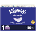 Kleenex Ultra Soft Facial Tissues - 1 Flat Box, 110 White Tissues per Box, 3-Ply (110 Total)