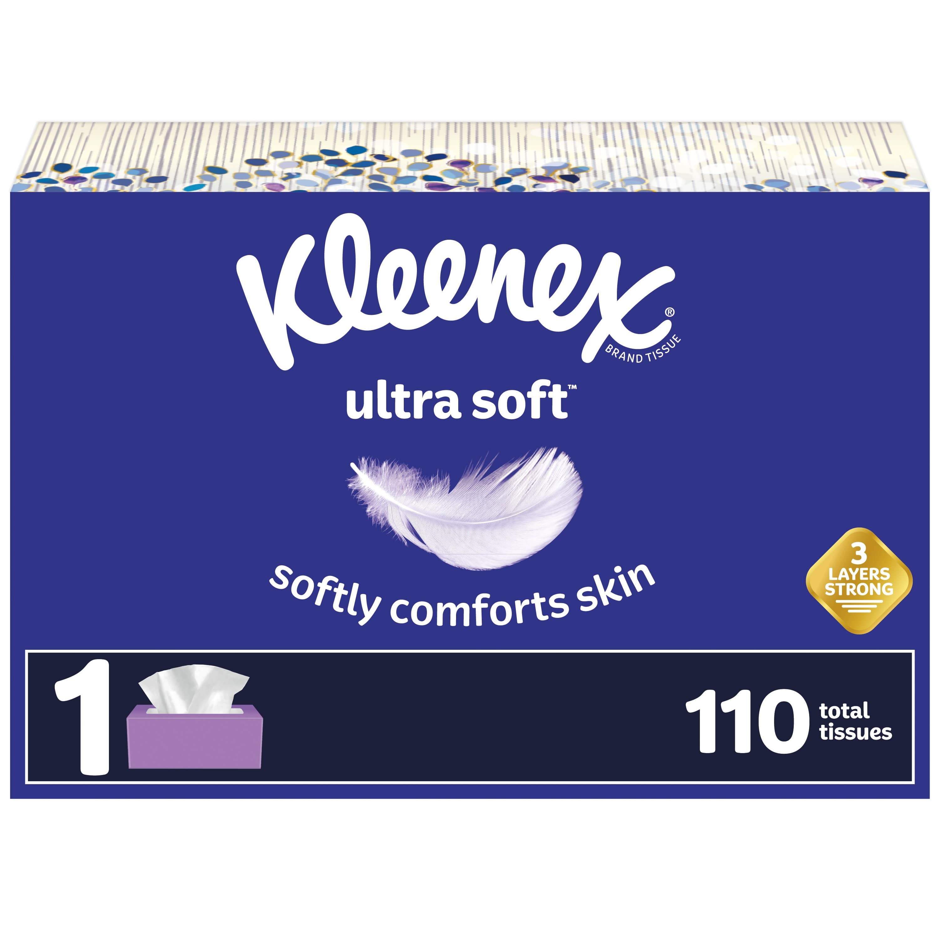 Kleenex Ultra Soft Facial Tissues - 1 Flat Box, 110 White Tissues per Box, 3-Ply (110 Total)