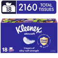 Kleenex Ultra Soft Facial Tissues - 18 Flat Boxes, 120 Tissues per Box, 3-Ply