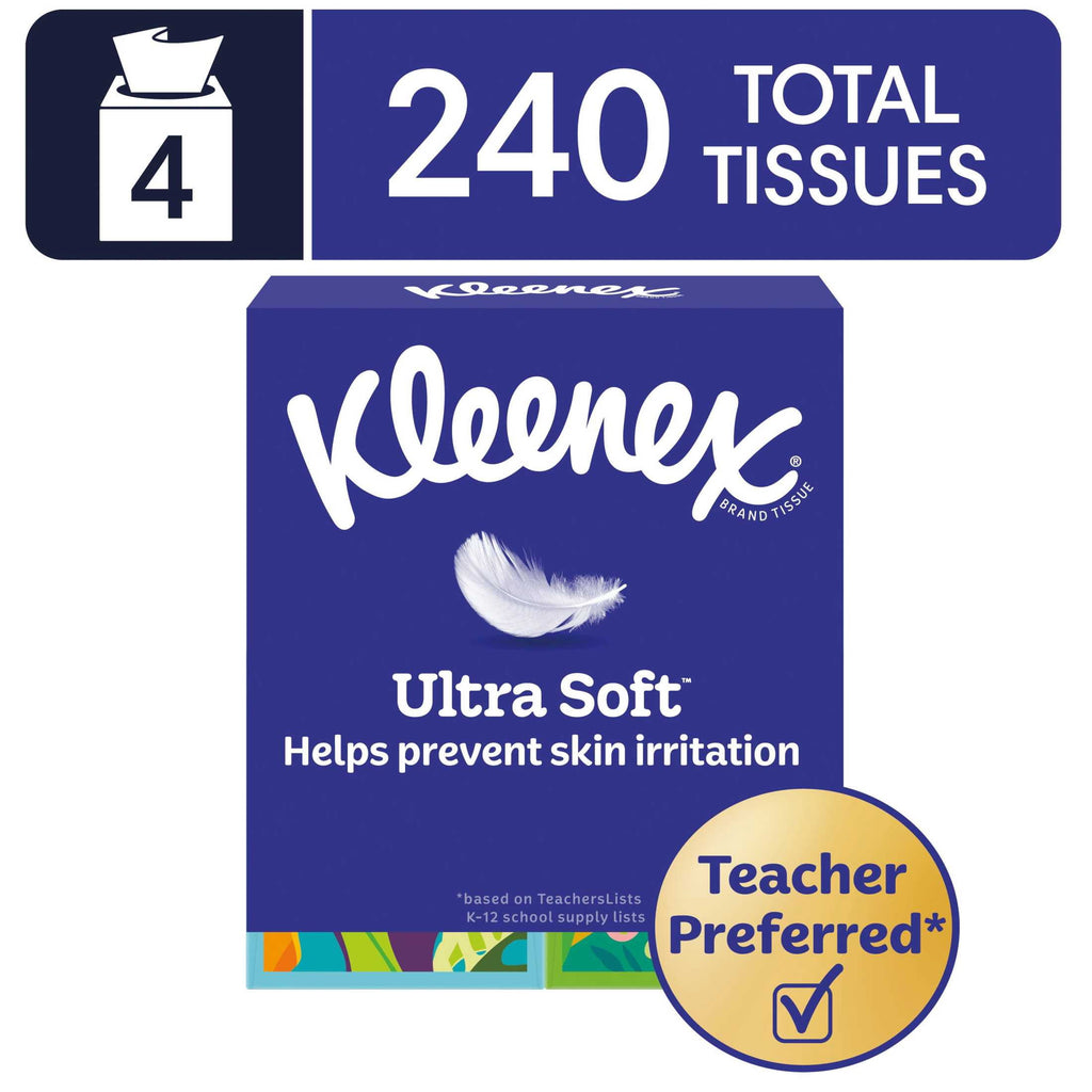 Kleenex Ultra Soft Facial Tissues - 4 Cube Boxes, 60 Tissues per Box, 3-Ply