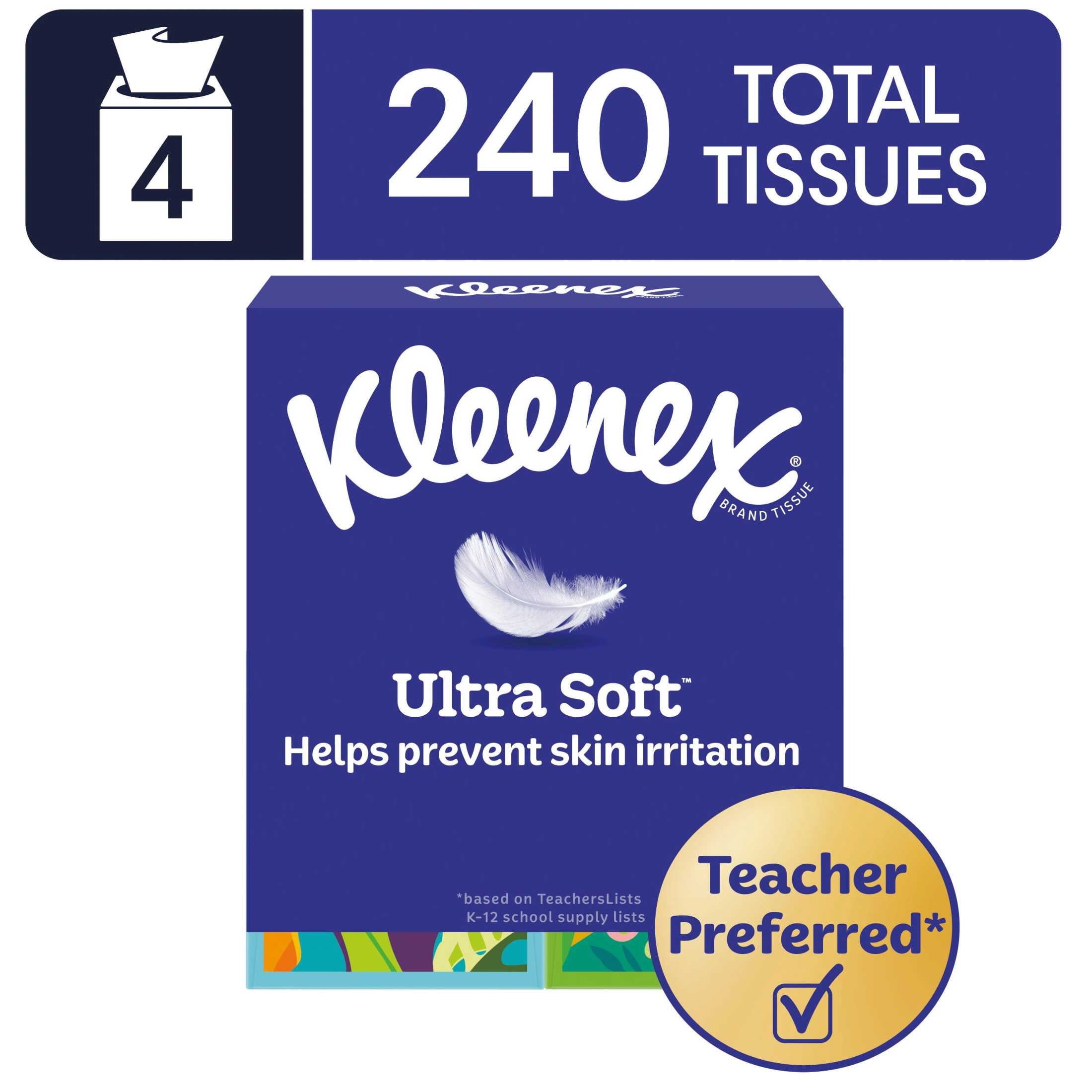 Kleenex Ultra Soft Facial Tissues - 4 Cube Boxes, 60 Tissues per Box, 3-Ply