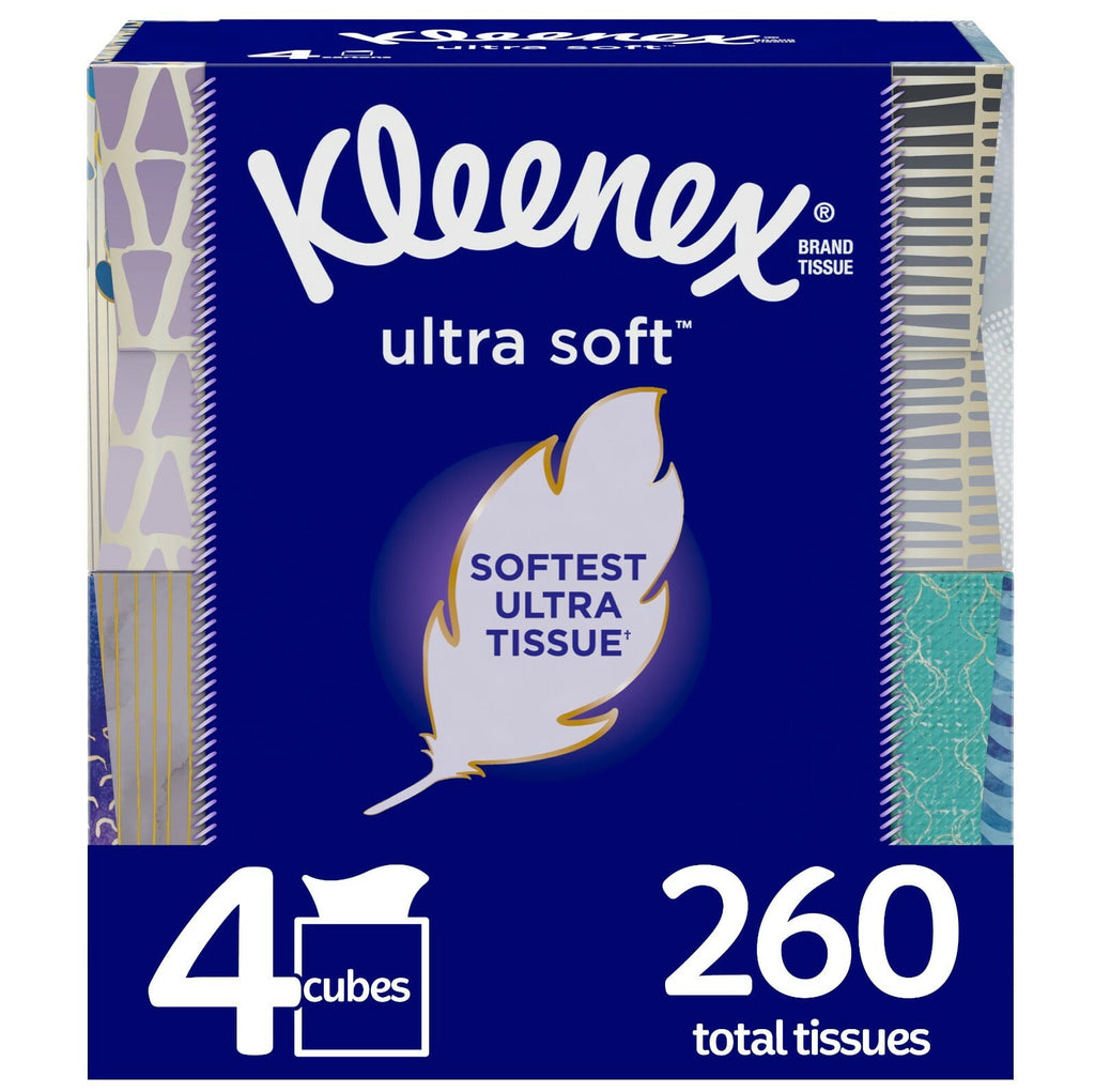 Kleenex Ultra Soft Facial Tissues - 4 Cube Boxes, 65 Tissues per Box (260 Tissues